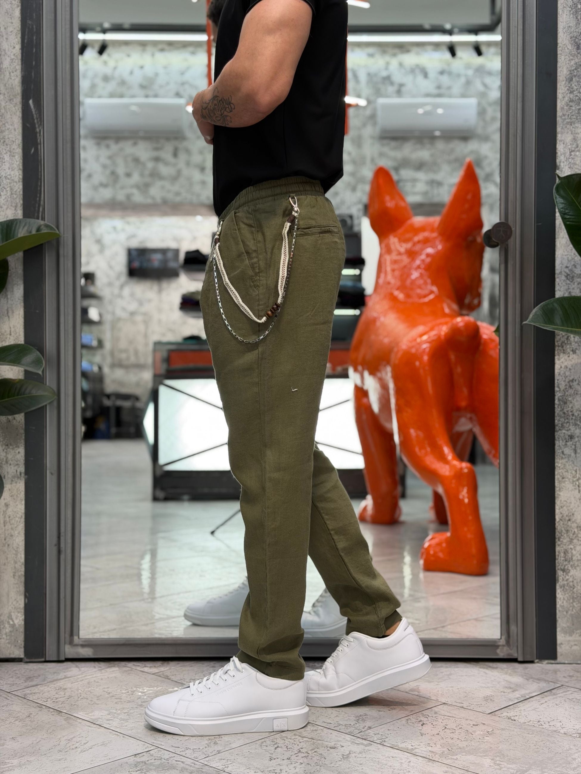 PANTALACCIO IN 100% LINO CON ACCESSORIO CATENA REMOVIBILE - REGULAR FIT FJ3270-S26.VMIL