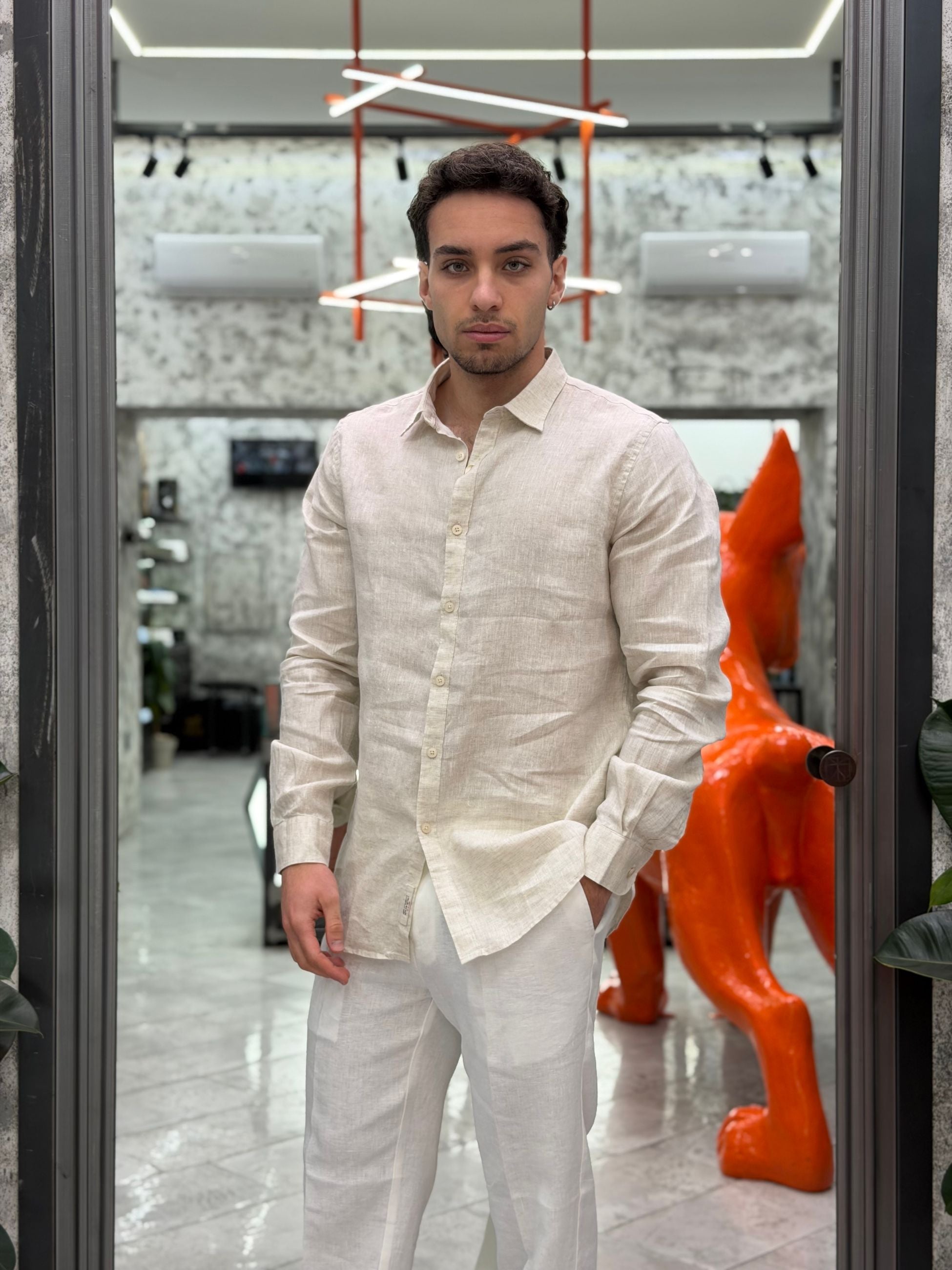 CAMICIA IN 100% PURO LINO CON COLLO ALL'ITALIANA - REGULAR FIT GL7619S-S26.BEI