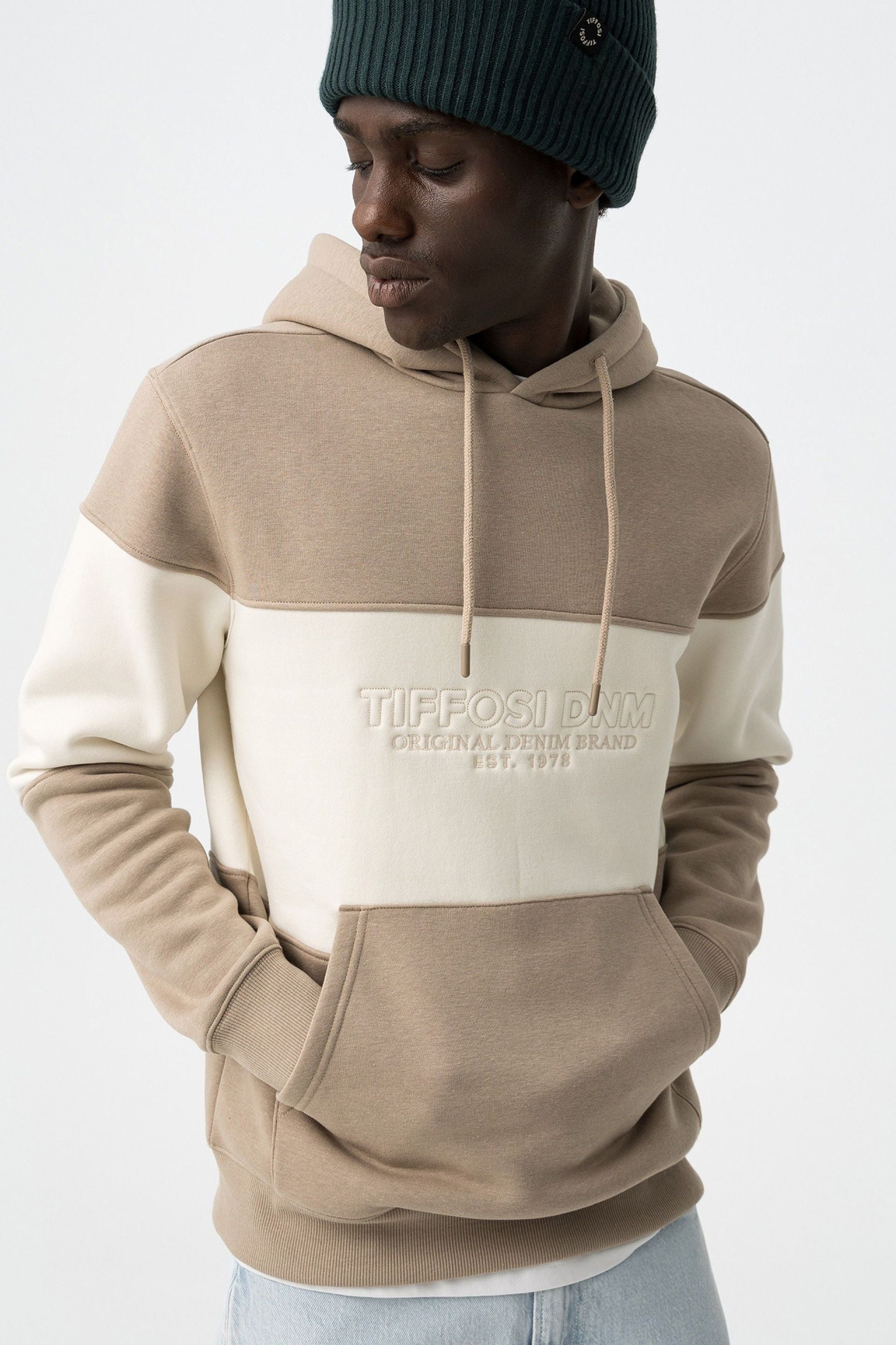 FELPA DASH CON CAPPUCCIO A RIGHE ORIZZONTALI CON LOGO TONO SU TONO - COMFORT FIT 10061824.BEI