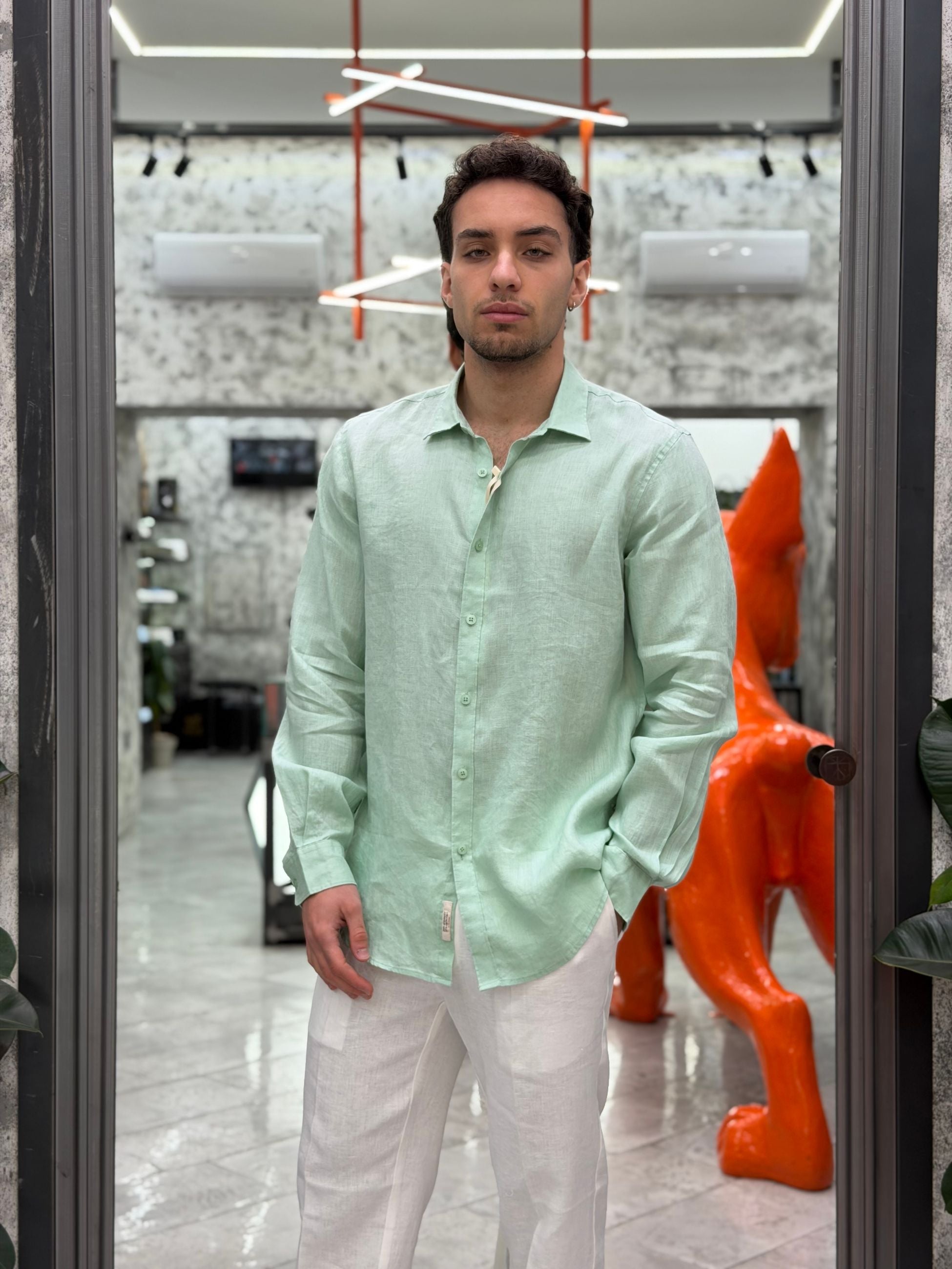 CAMICIA IN 100% PURO LINO CON COLLO ALL'ITALIANA - REGULAR FIT GL7619S-S26.MEN