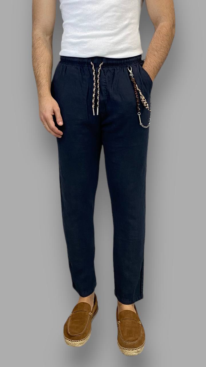 PANTALACCIO IN 100% LINO CON ACCESSORIO CATENA REMOVIBILE - RELAXED FIT