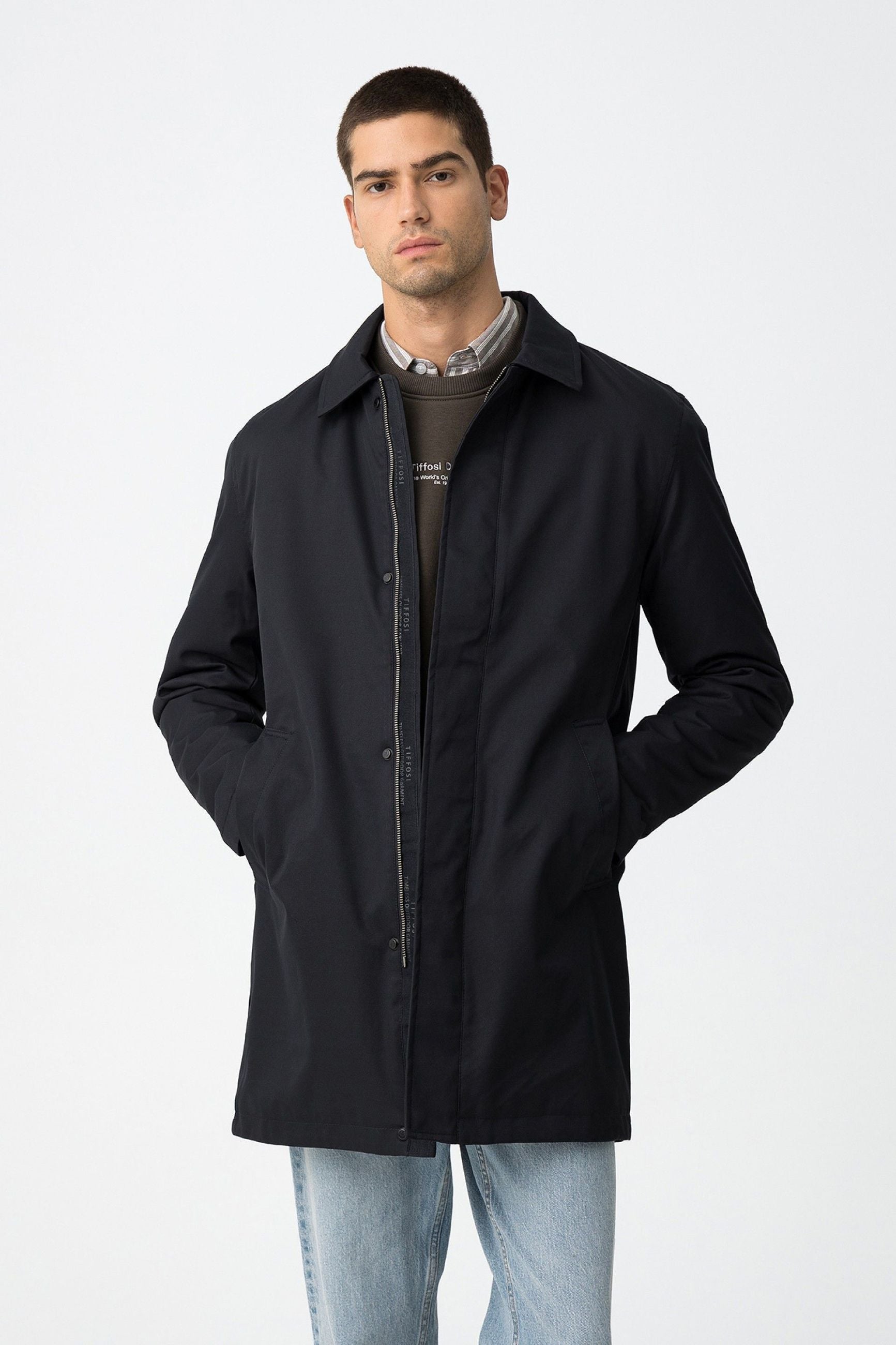 TRENCH PANAMA' ANTIPIOGGIA CON CHIUSURA ZIP E BOTTONI AUTOMATICI - REGULAR FIT 10062557.BLU