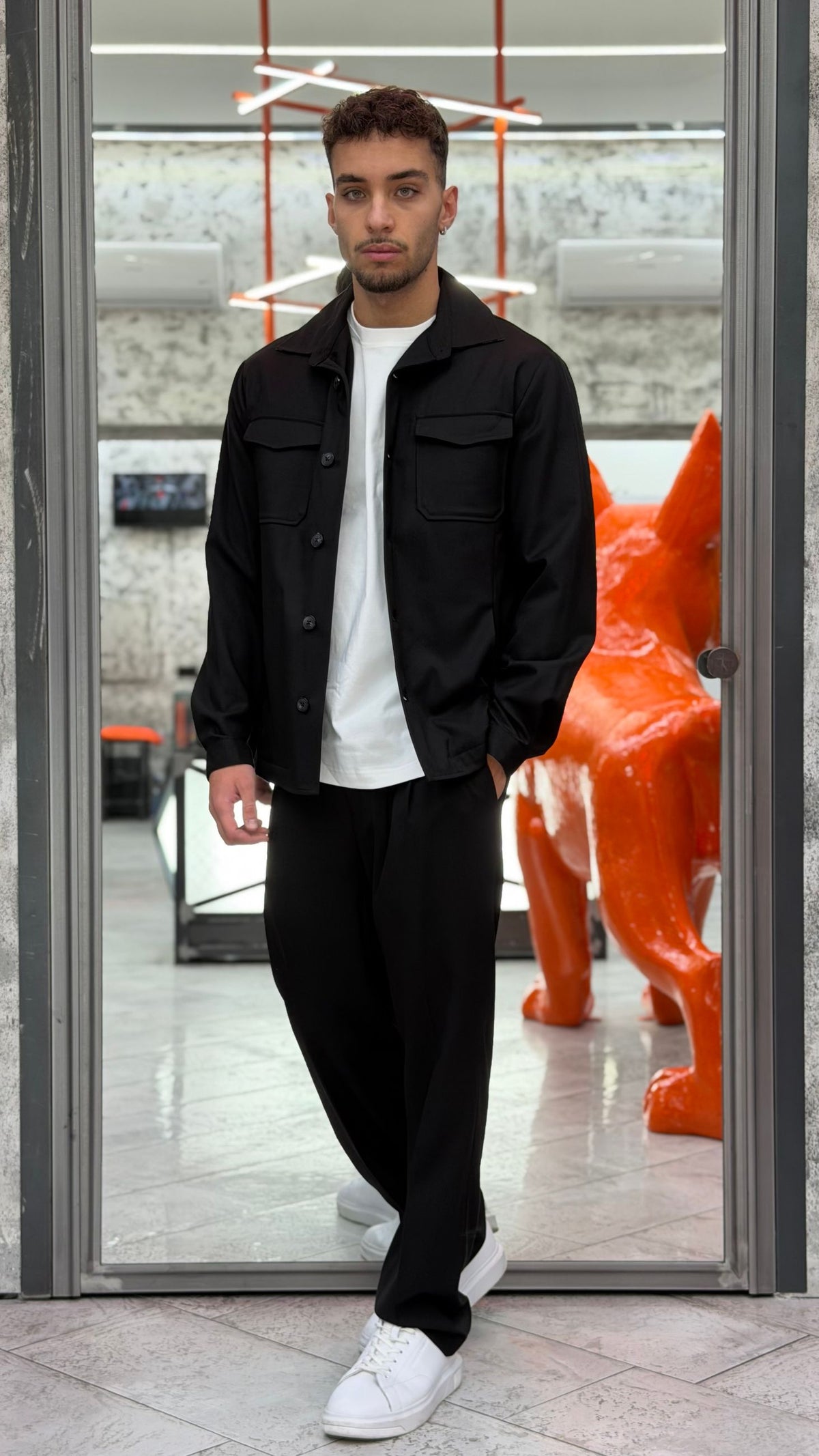 OVERJACKET DA COMPLETO IN TESSUTO ELEGANTE CON TRAPUNTA ALL'INTERNO E TASCHE A TOPPA - REGULAR FIT GBI1151SS.NER