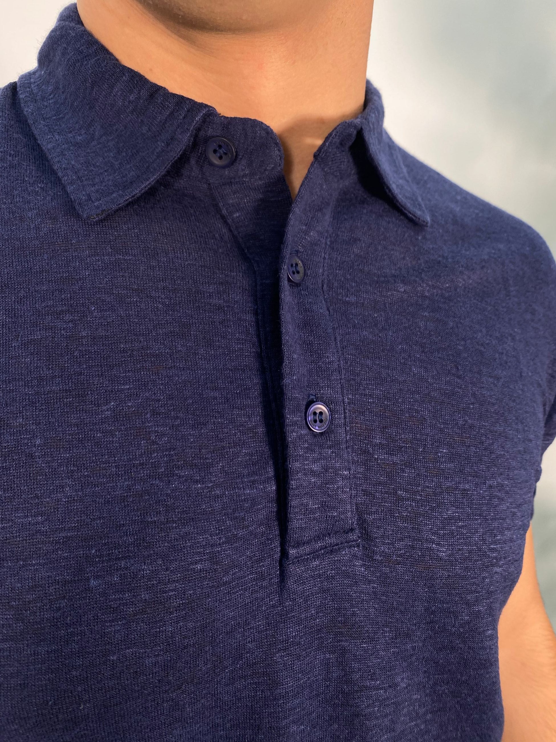 POLO 3 BOTTONI IN 100% LINO - REGULAR FIT GL1083F-S25.BLU