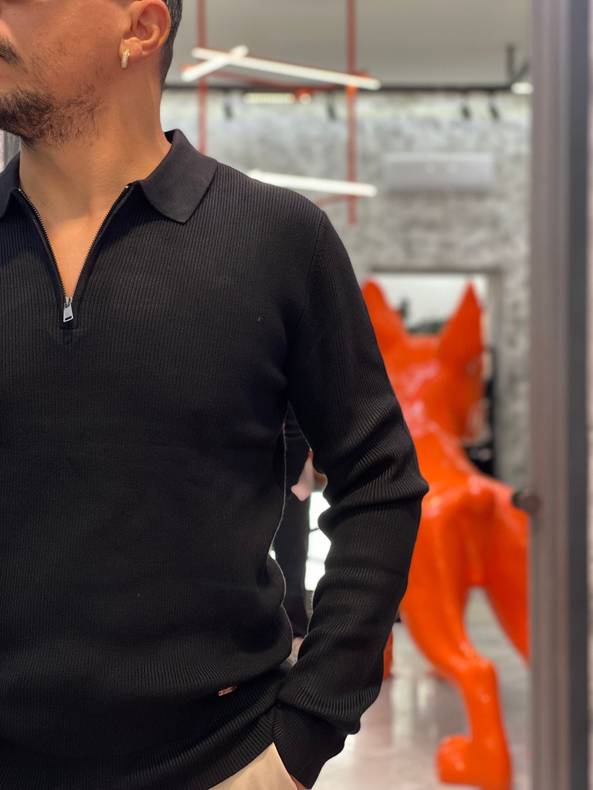 POLO MEZZA ZIP A COSTA INGLESE IN MISTO VISCOSA - REGULAR FIT GL35133GZ.NER