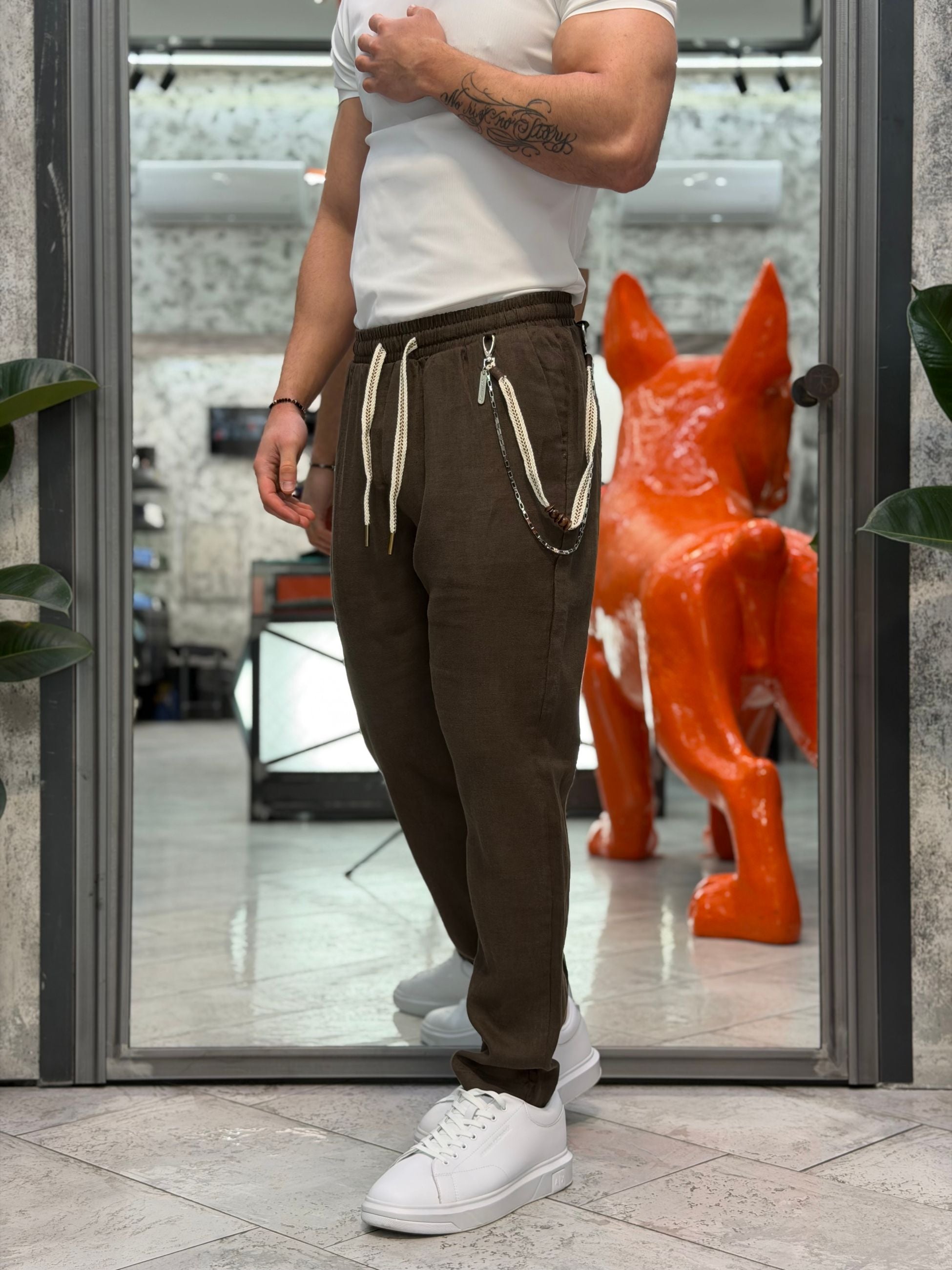 PANTALACCIO IN 100% LINO CON ACCESSORIO CATENA REMOVIBILE - REGULAR FIT FJ3270-S26.CAF