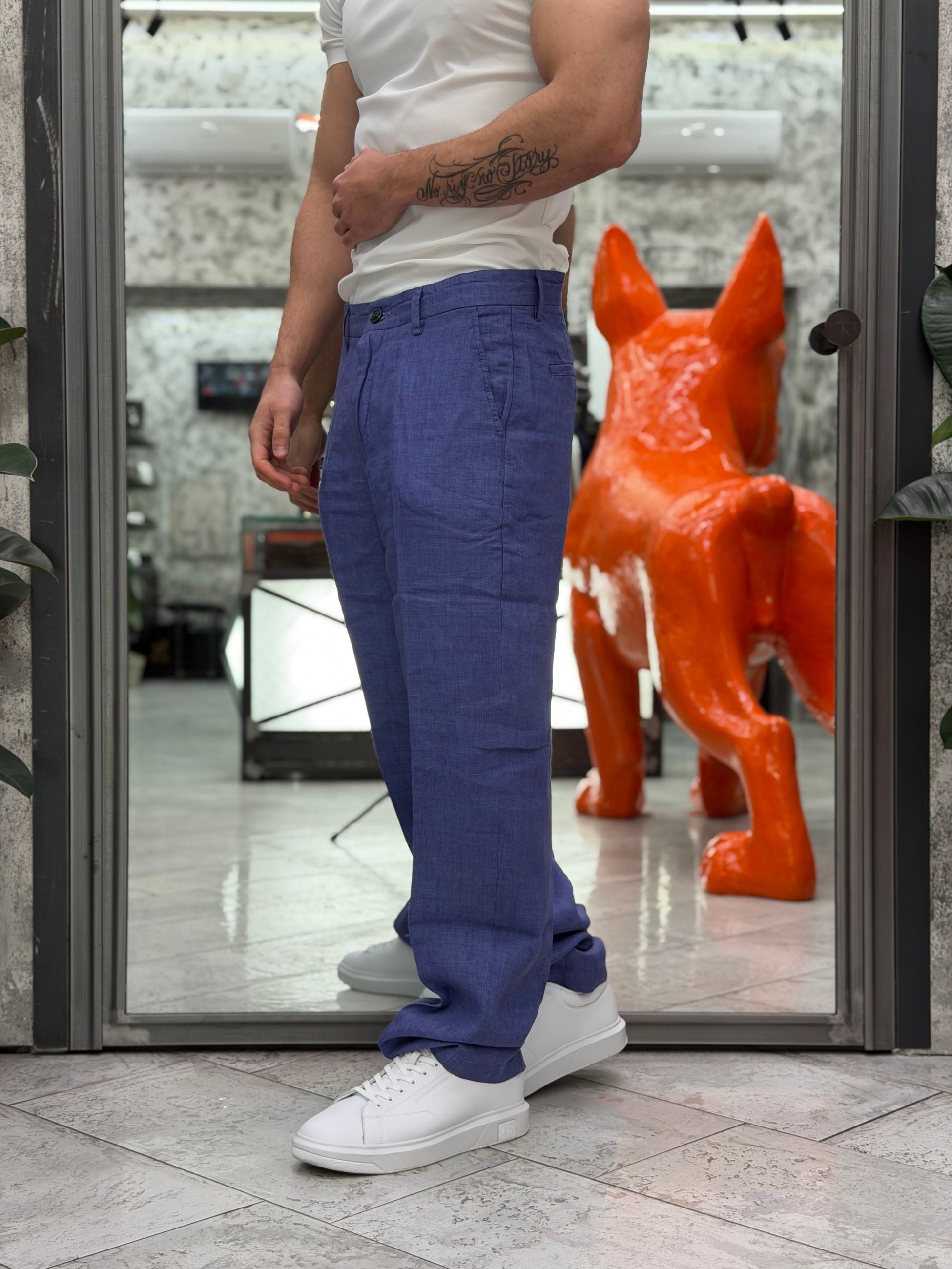 PANTALONE TASCA AMERICA IN 100% LINO - REGULAR FIT GL5211BD.DEN