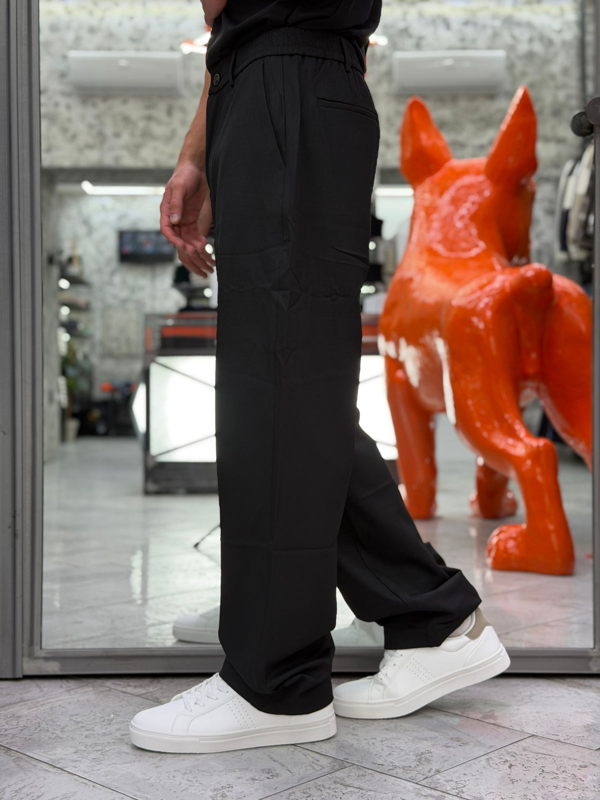 PANTALONE FONDO AMPIO TASCA AMERICA CON ELASTICO IN VITA - RELAXED FIT GL604PA.NER