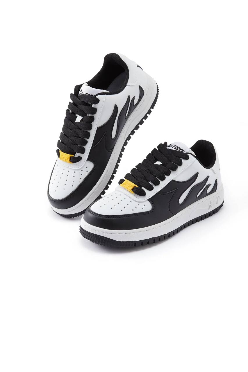 SNEAKERS BASSE IN PELLE CON EFFETTO FIAMME SUI LATI E PASSALACCIO GIALLO IN GOMMA - ACU FORCE