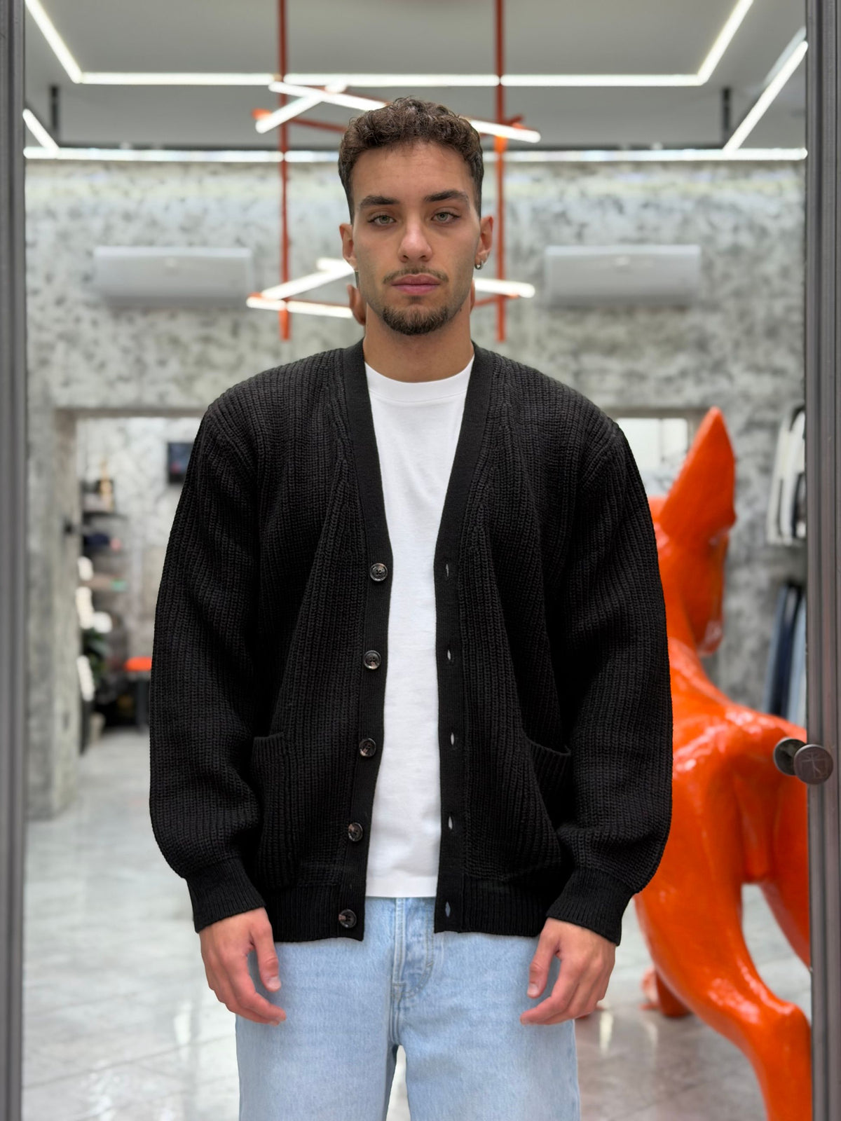 CARDIGAN IN MISTO LANA FINEZZA 10 COSTA INGLESE CON TASCHE A TOPPA - REGULAR FIT MK2900051.NER