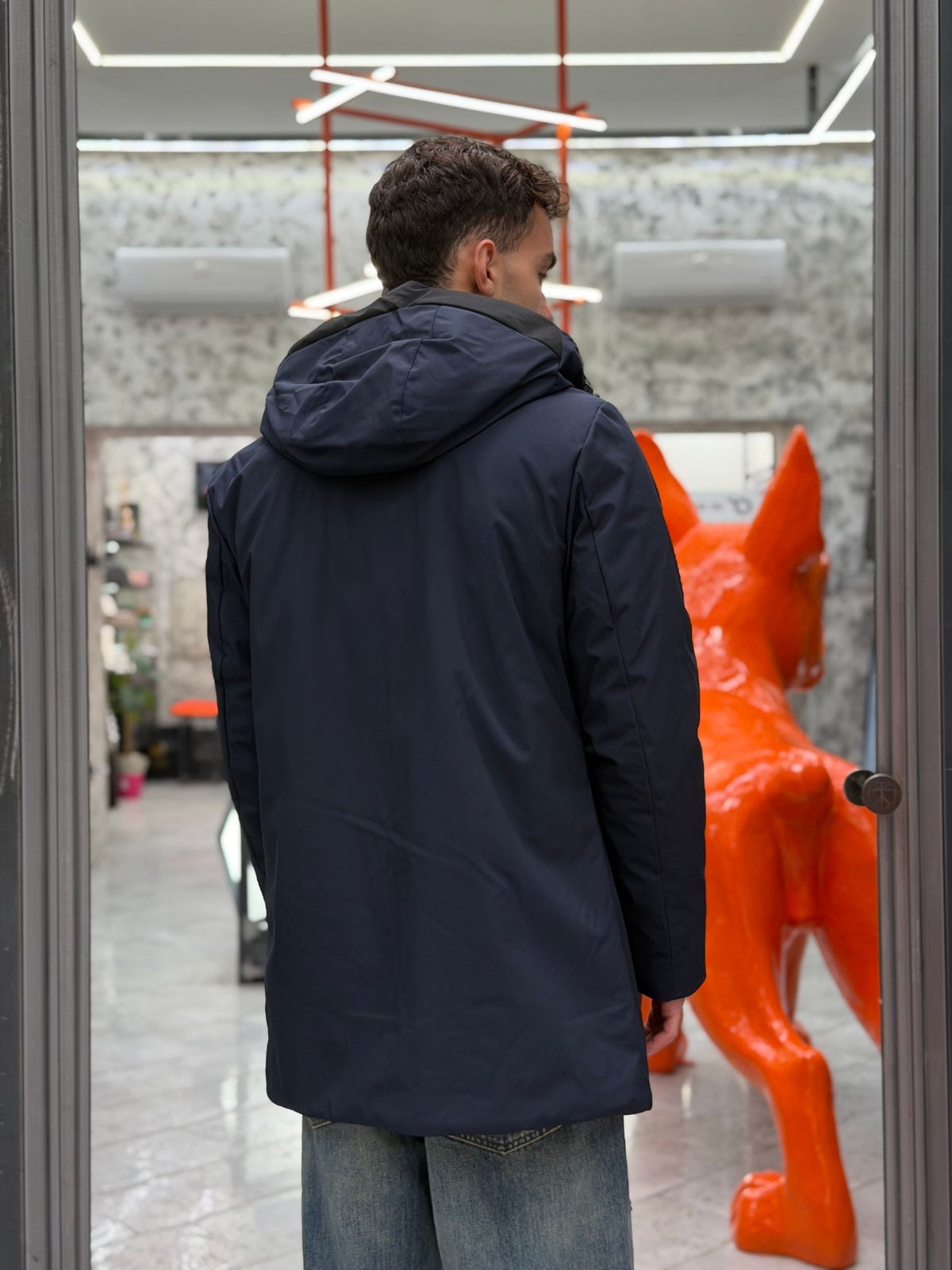 PARKA LUNGO CON CAPPUCCIO IN TESSUTO TECNICO WATERPROOF & WINDPROOF - REGULAR FIT MK24007-26.BLU