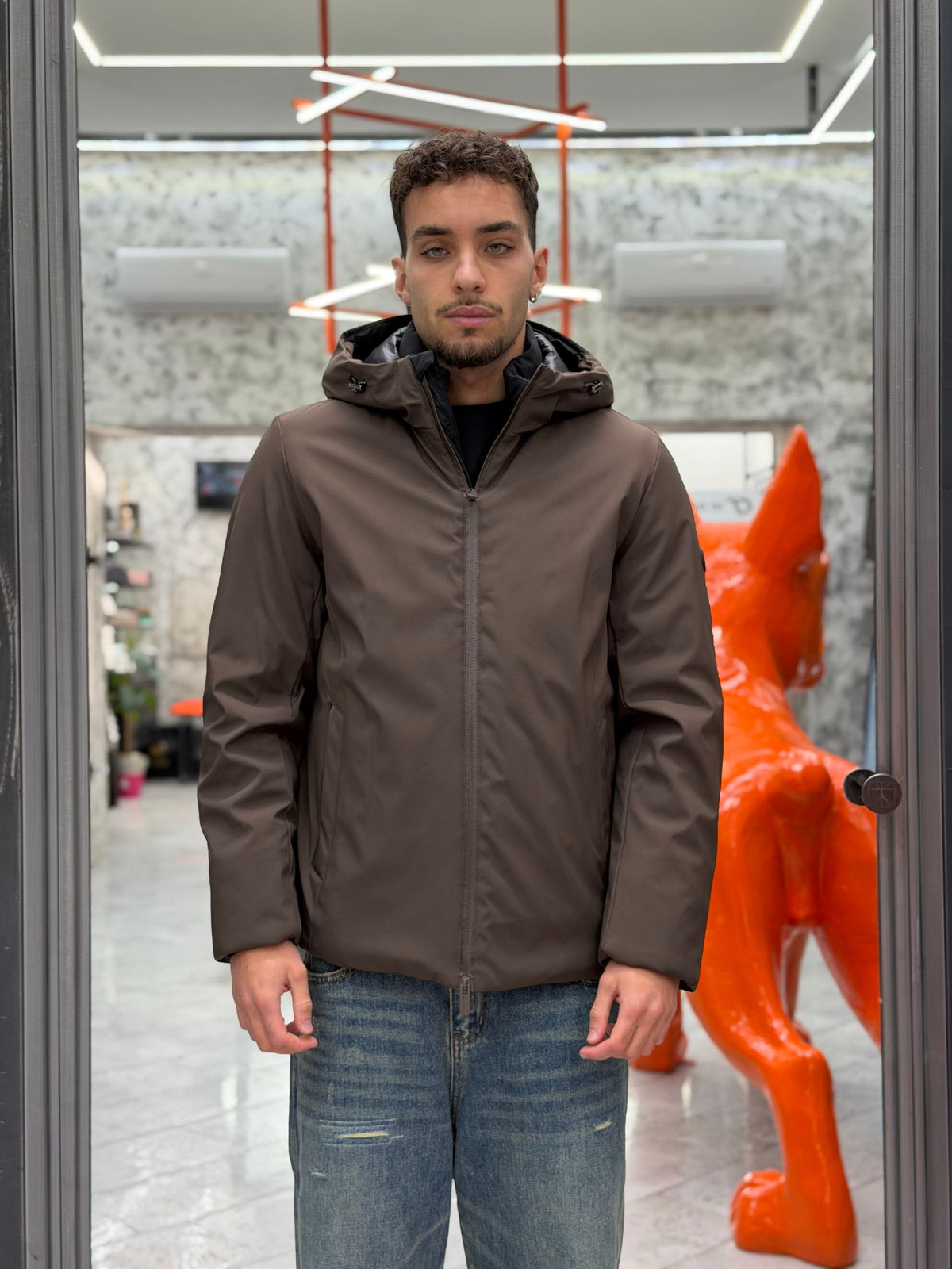 PARKA CORTO CON CAPPUCCIO IN TESSUTO TECNICO WATERPROOF & WINDPROOF - REGULAR FIT MK24006.MOR