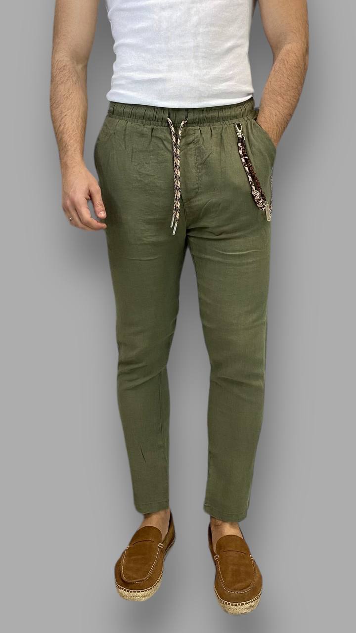 PANTALACCIO IN 100% LINO CON ACCESSORIO CATENA REMOVIBILE - RELAXED FIT