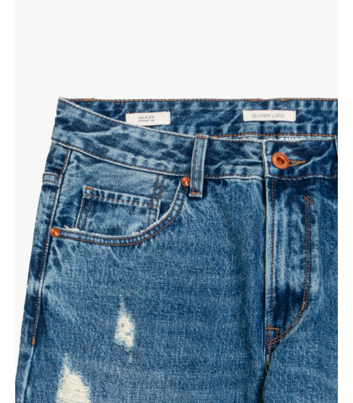 JEANS ALEX VINTAGE WASH CON STRAPPI E RIVETTI E BOTTONI A CONTRASTO - STRAIGHT FIT GL6366Q