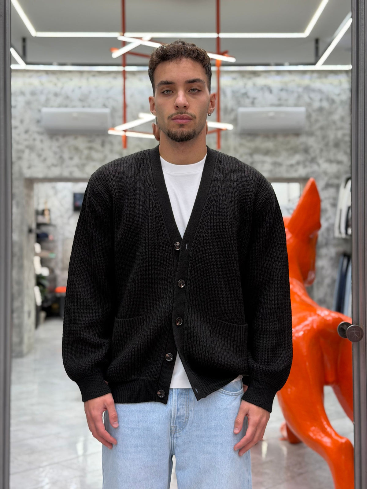 CARDIGAN IN MISTO LANA FINEZZA 10 COSTA INGLESE CON TASCHE A TOPPA - REGULAR FIT MK2900051.NER