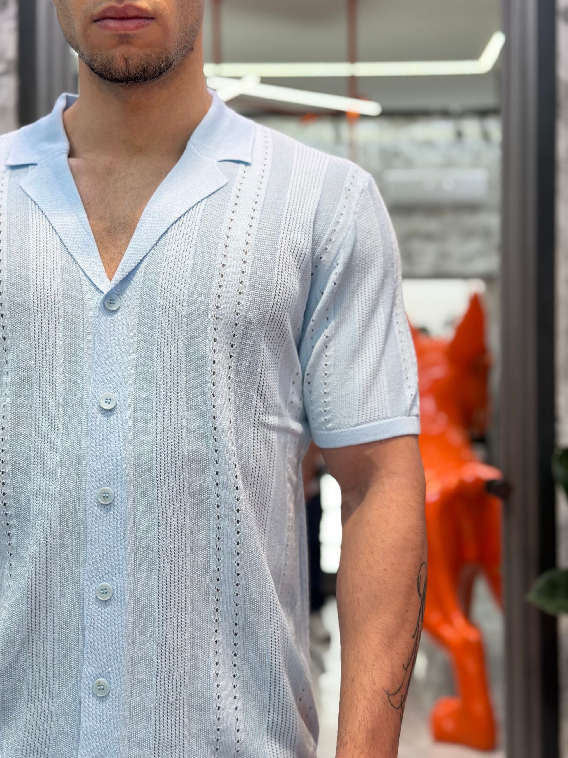 POLO/CAMICIA TRAFORATA MANICA CORTA SCOLLO BOWLING - REGULAR FIT GL33763-S26.SKY