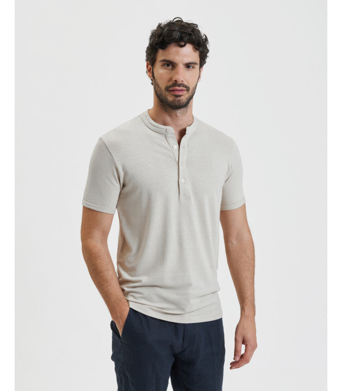 T-SHIRT SERAFINO 4 BOTTONI IN MISTO LINO/VISCOSA - REGULAR FIT GL2277F.BEI