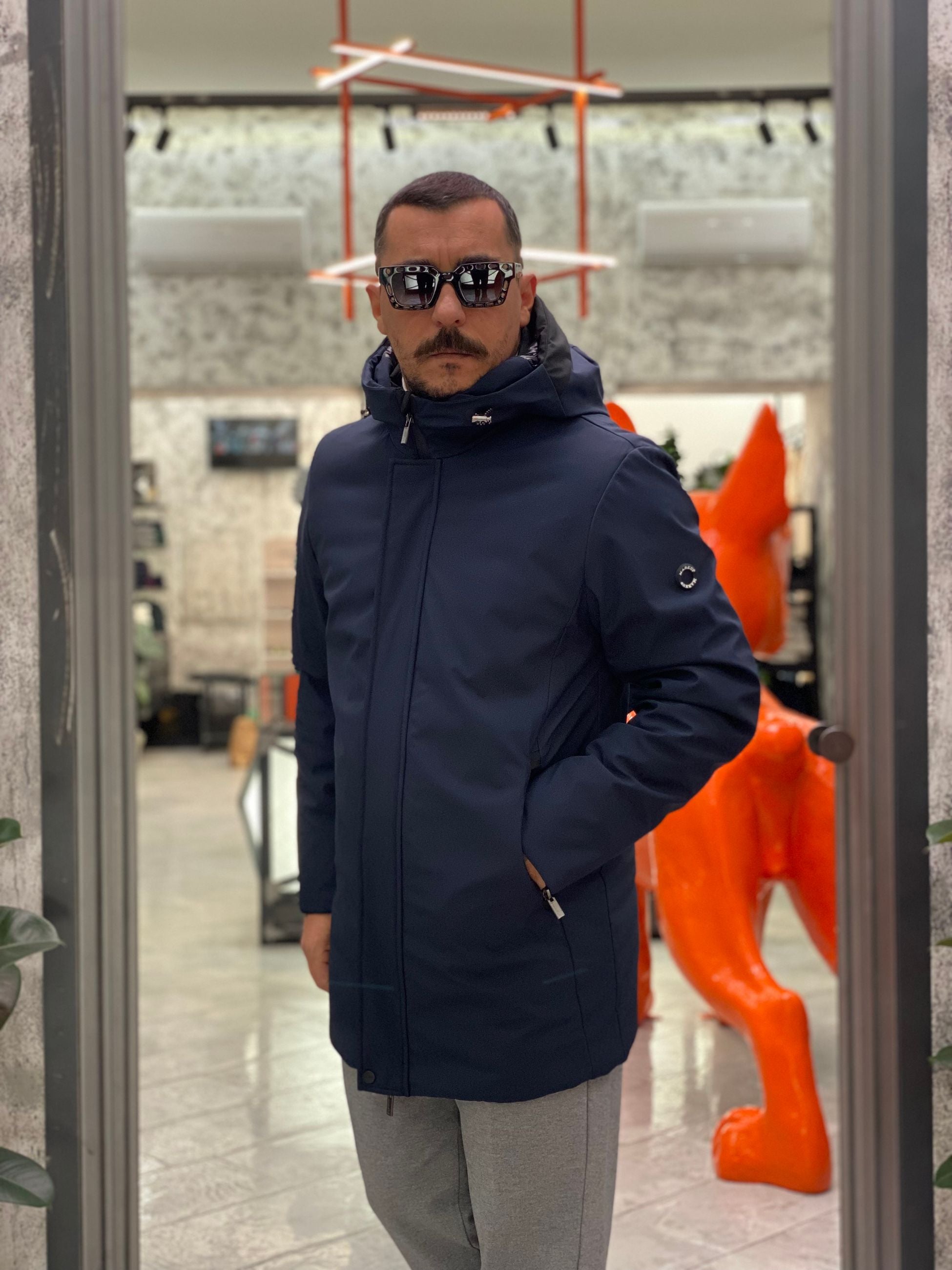 PARKA LUNGO CON CAPPUCCIO IN TESSUTO TECNICO WATERPROOF & WINDPROOF - REGULAR FIT MK24007-F25.BLU