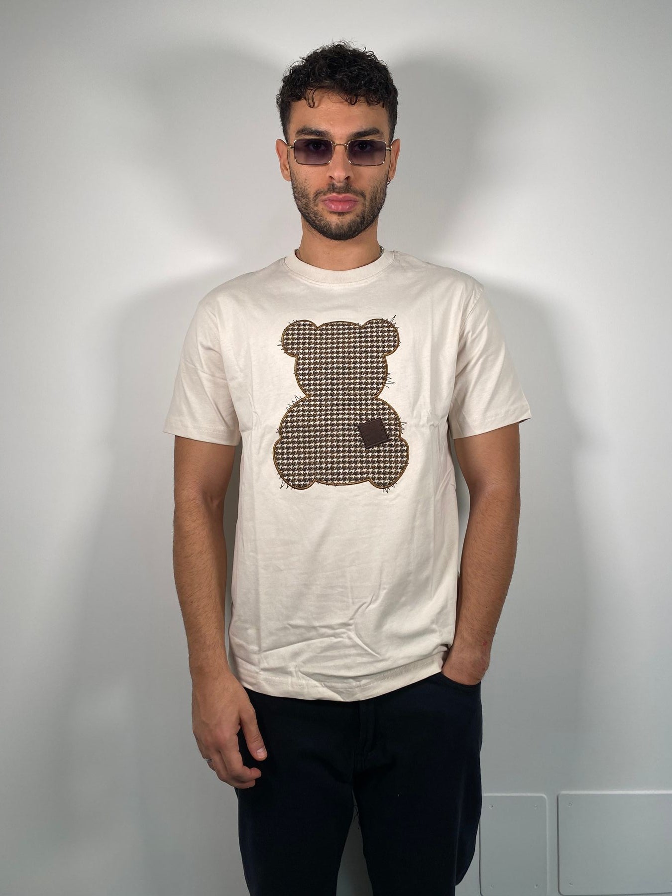 T-SHIRT CON APPLICAZIONE TEDDY FANTASIA PIED DE POULE - REGULAR FIT