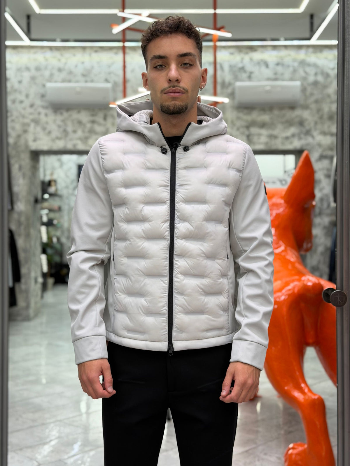 GIUBBINO NYLON CON CAPPUCCIO TRAPUNTATO IN TESSUTO SOFTSHELL STRETCH - REGULAR FIT MK9940015-26.PER