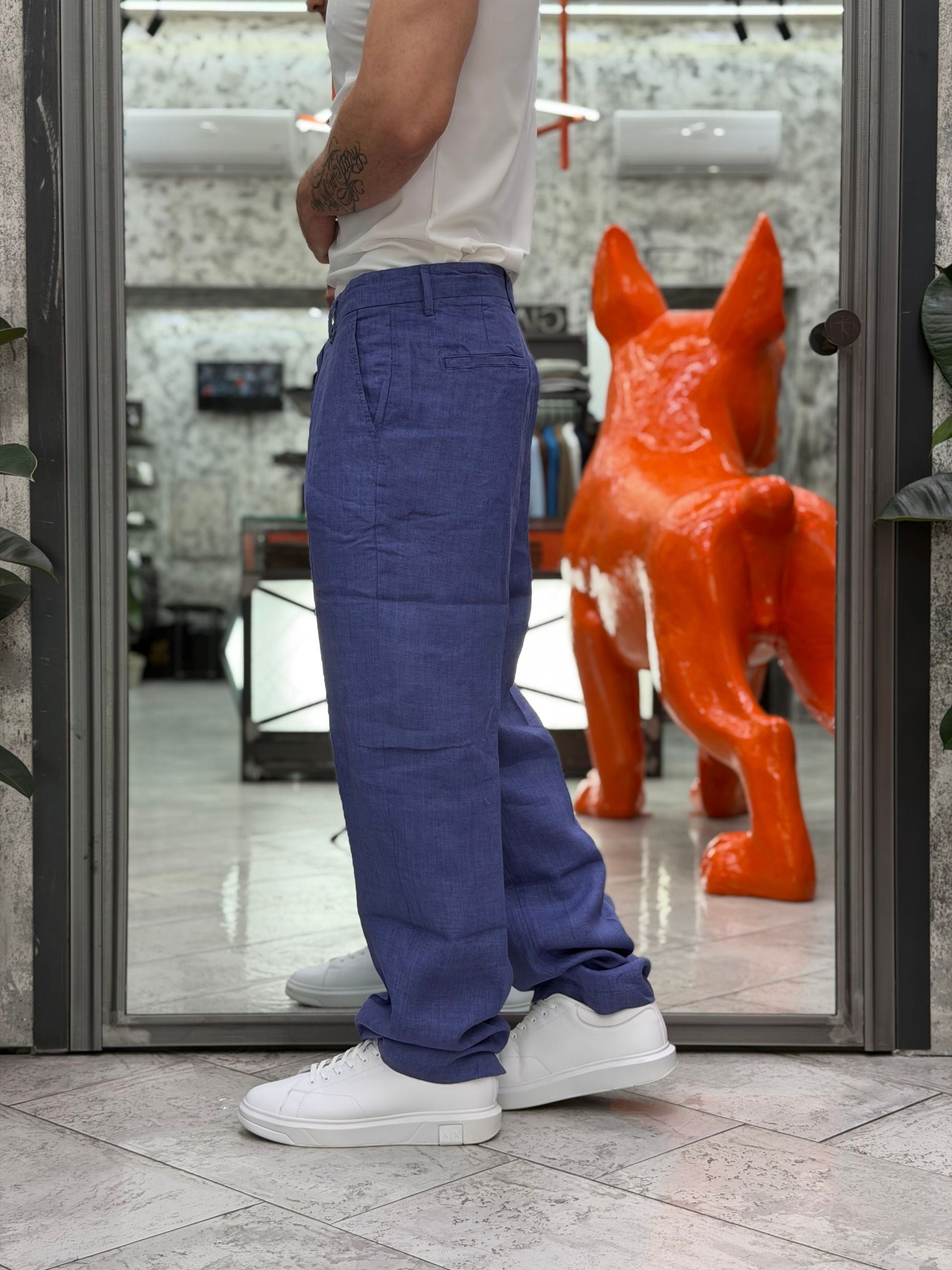 PANTALONE TASCA AMERICA IN 100% LINO - REGULAR FIT GL5211BD.DEN
