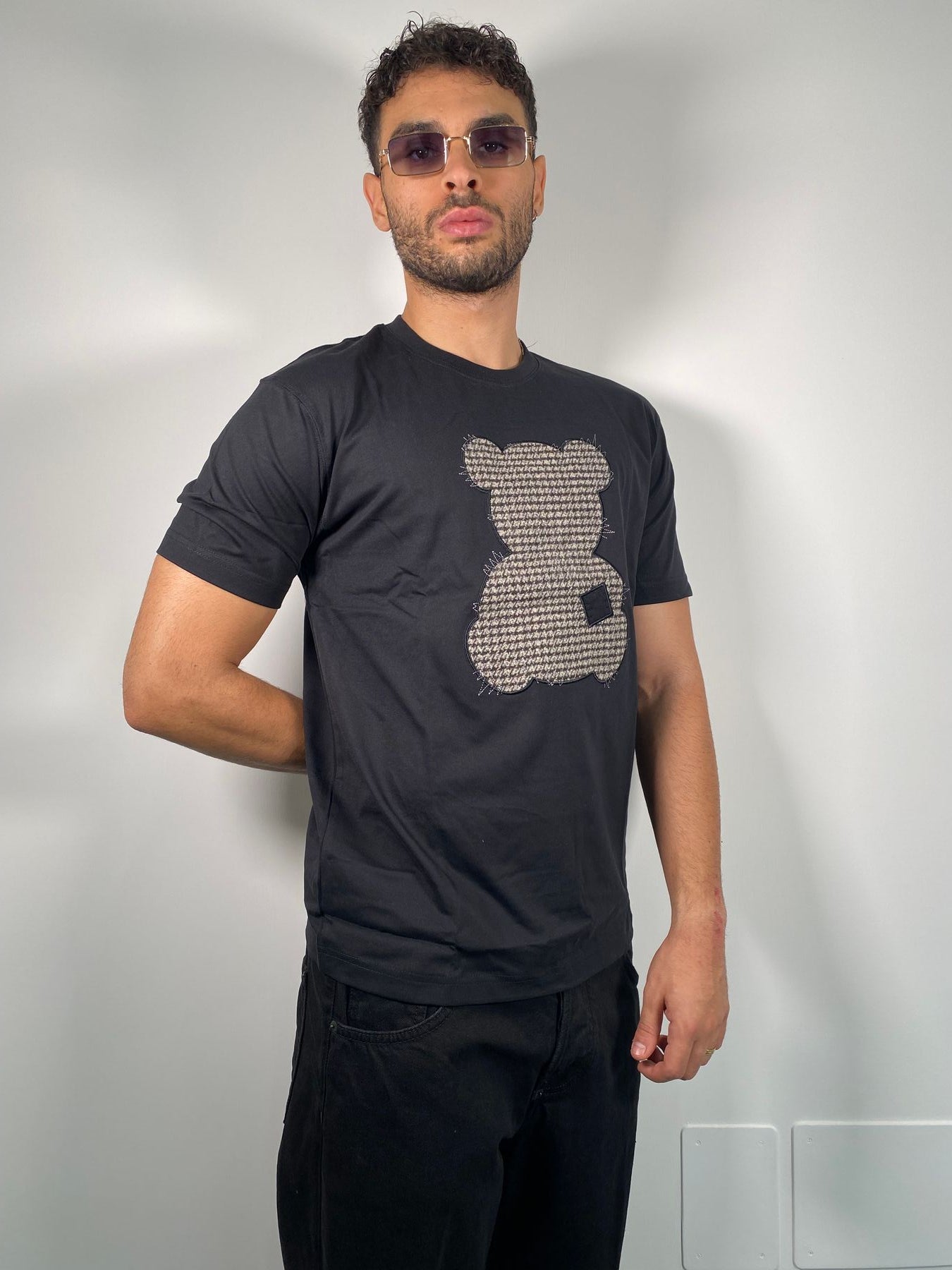 T-SHIRT CON APPLICAZIONE TEDDY FANTASIA PIED DE POULE - REGULAR FIT