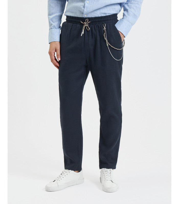 PANTALACCIO IN 100% LINO CON ACCESSORIO CATENA REMOVIBILE - REGULAR FIT FJ3270-S25.BLU