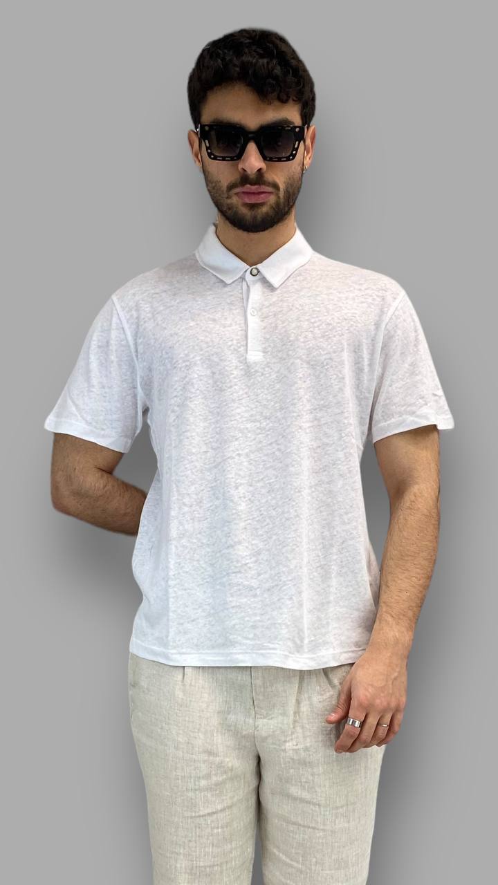 POLO IN MISTO COTONE/LINO BASIC CON BOTTONE IN PIETRA - REGULAR FIT