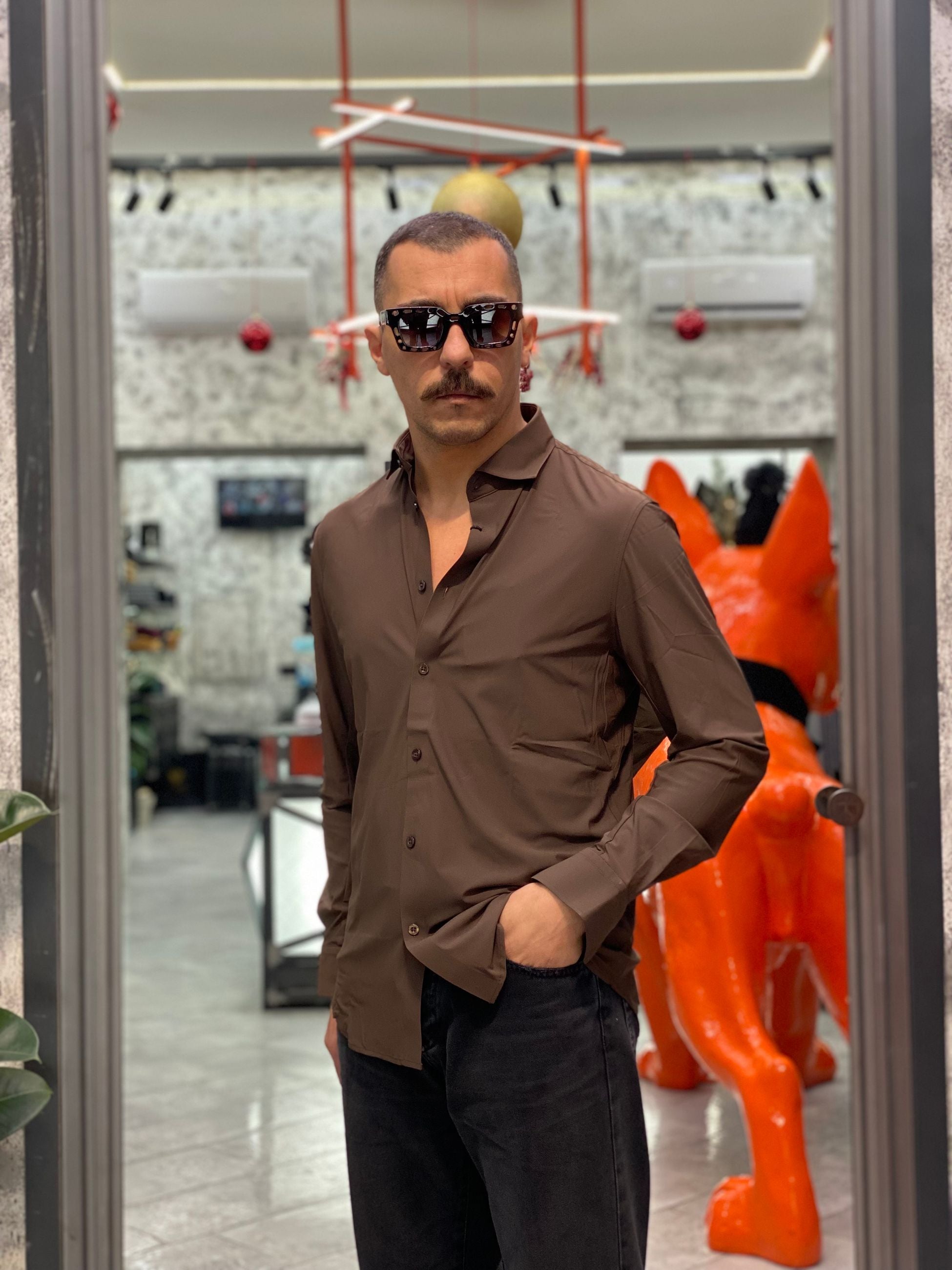 CAMICIA NO STIRO ELASTICIZZATA TINTA UNITA - SLIM FIT CI1069SS.MOR