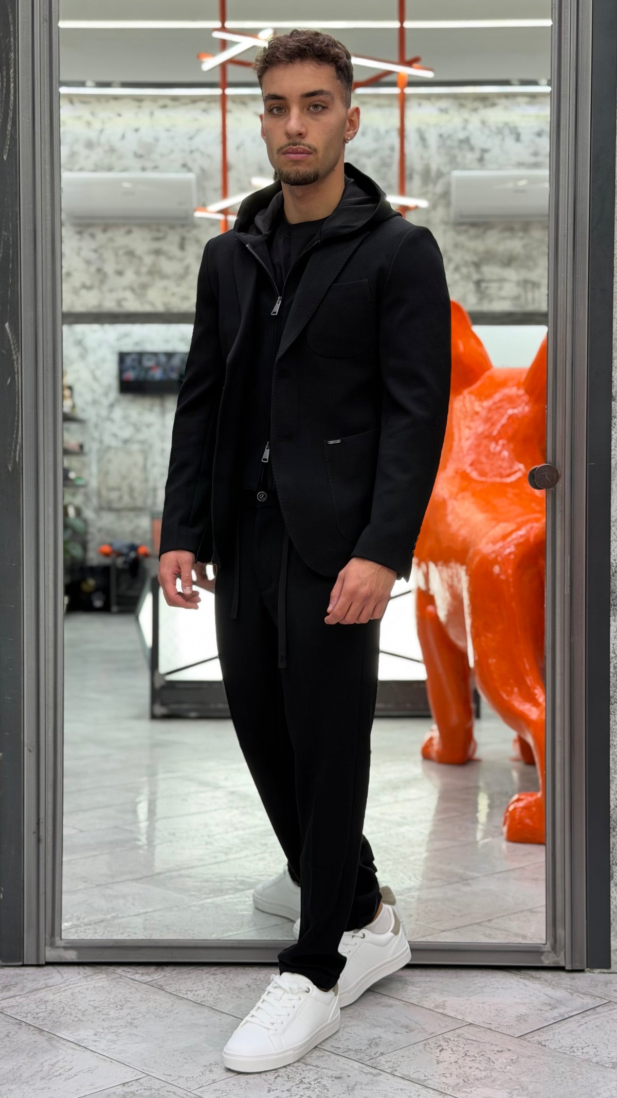 PANTALONE DA COMPLETO IN PUNTO MILANO ELASTICIZZATO CON COULISSE IN VITA E RISVOLTO AL FONDO - REGULAR FIT GL5165BD-F26.NER