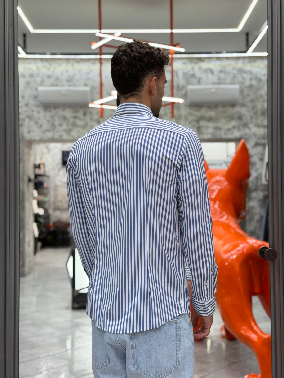 CAMICIA A RIGHE NO STIRO IN TESSUTO PREMIUM ELASTICIZZATO - REGULAR FIT 27W10CA FIO4418.BLU