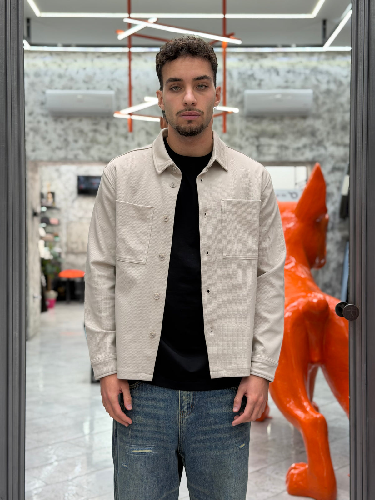 OVERSHIRT SALEM IN CALDO COTONE ELASTICIZZATO CON TASCONI 10068028.BEI