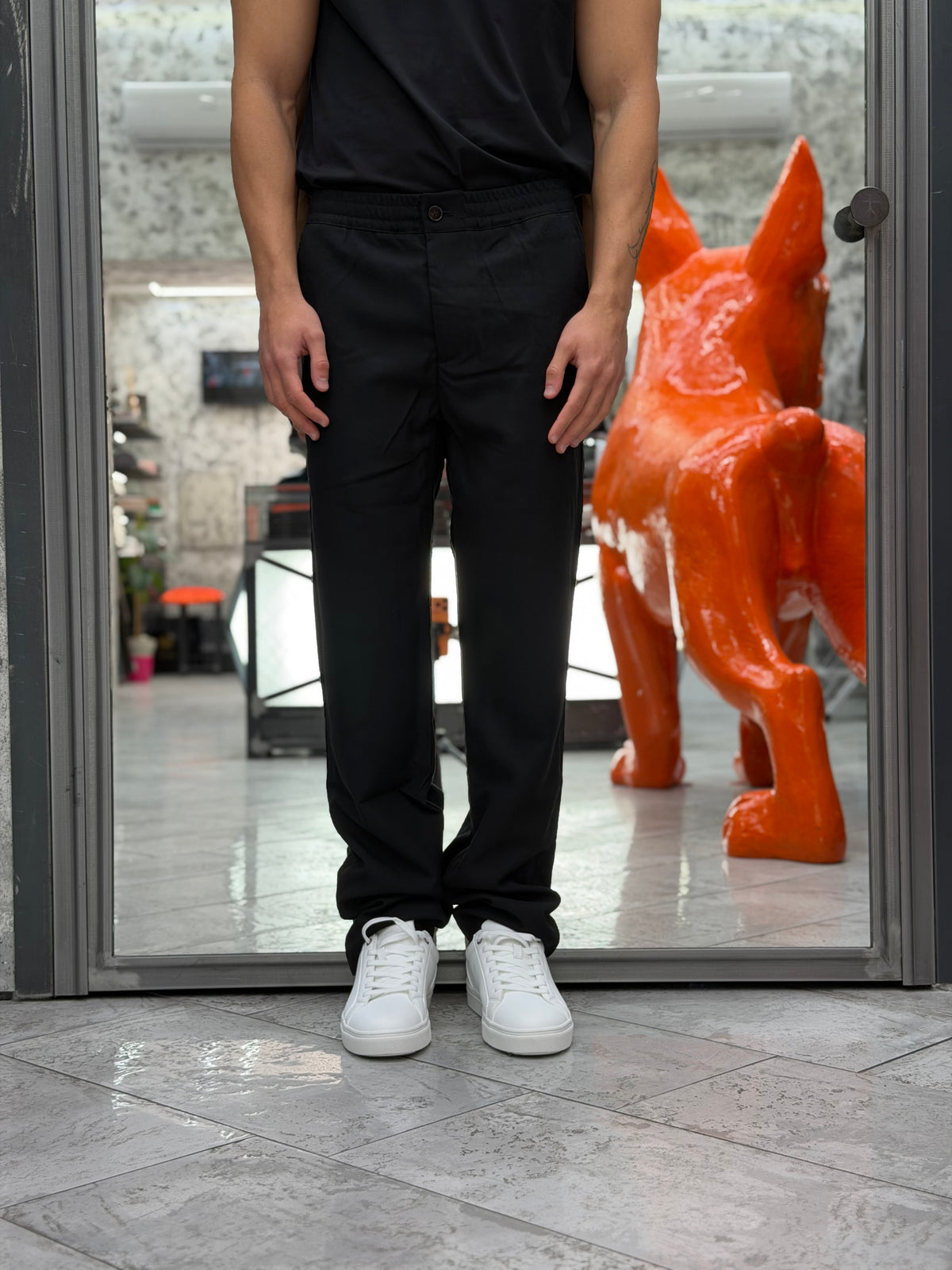PANTALONE RELAXED PANT_17 CON ELASTICO IN VITA E FONDO SEMI AMPIO - RELAXED FIT 10068765.NER