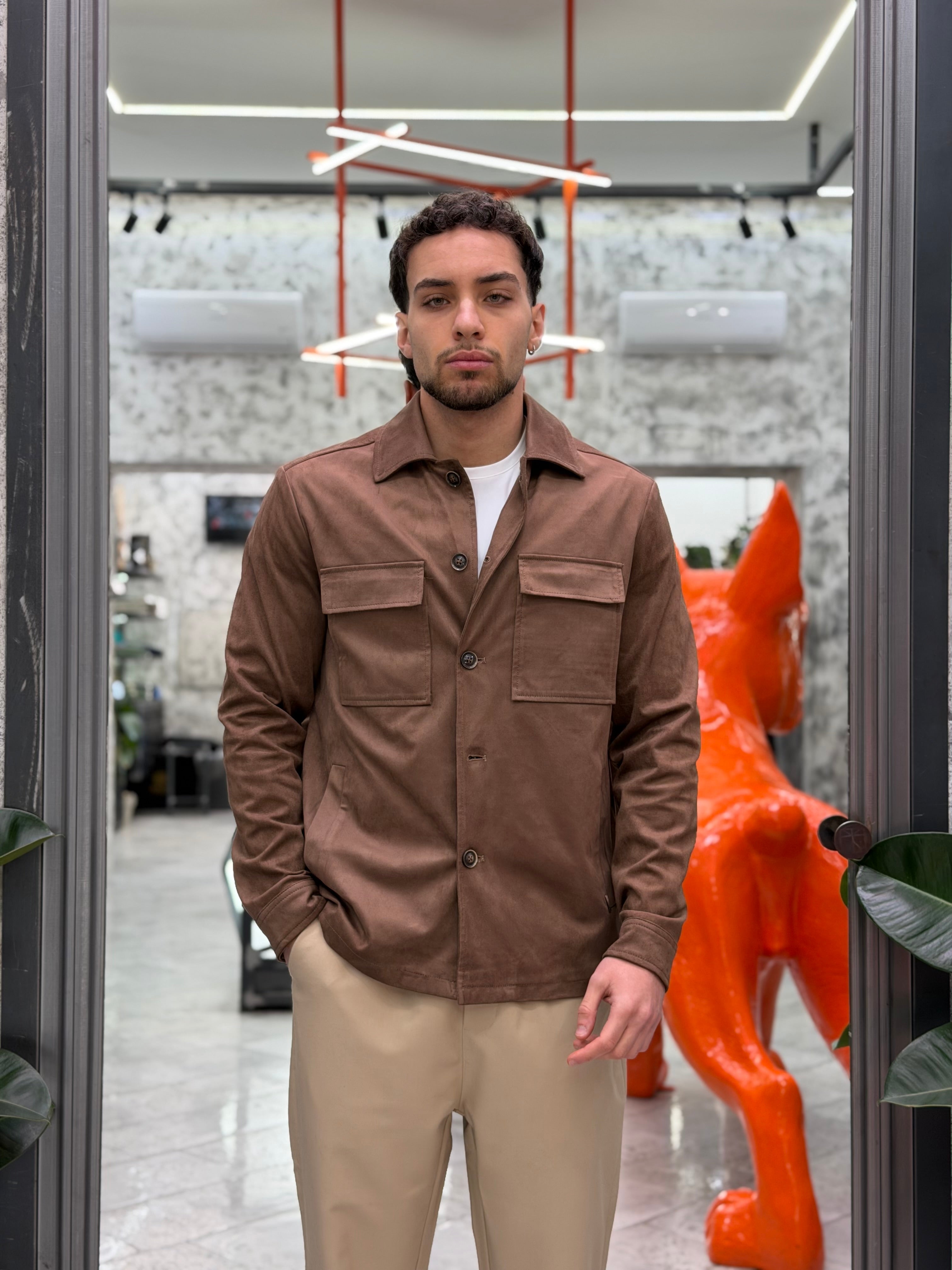 GIUBBINO IN ECORENNA MODELLO OVERSHIRT CON TASCHE APPLICATE - REGULAR FIT GL9827.MOR