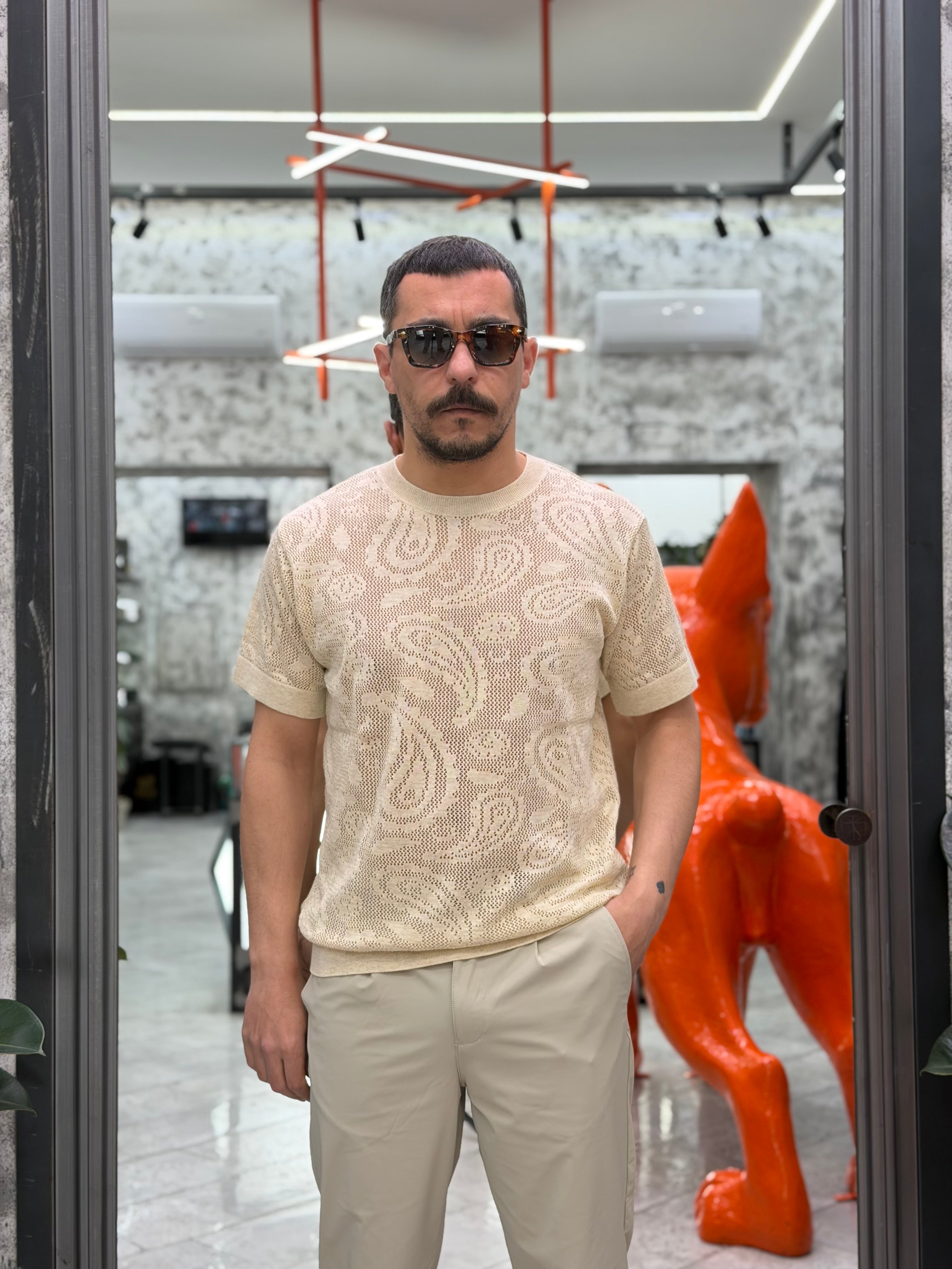 T-SHIRT CROCHET IN MISTO COTONE FANTASIA PAISLEY - REGULAR FIT M-261017.AVO