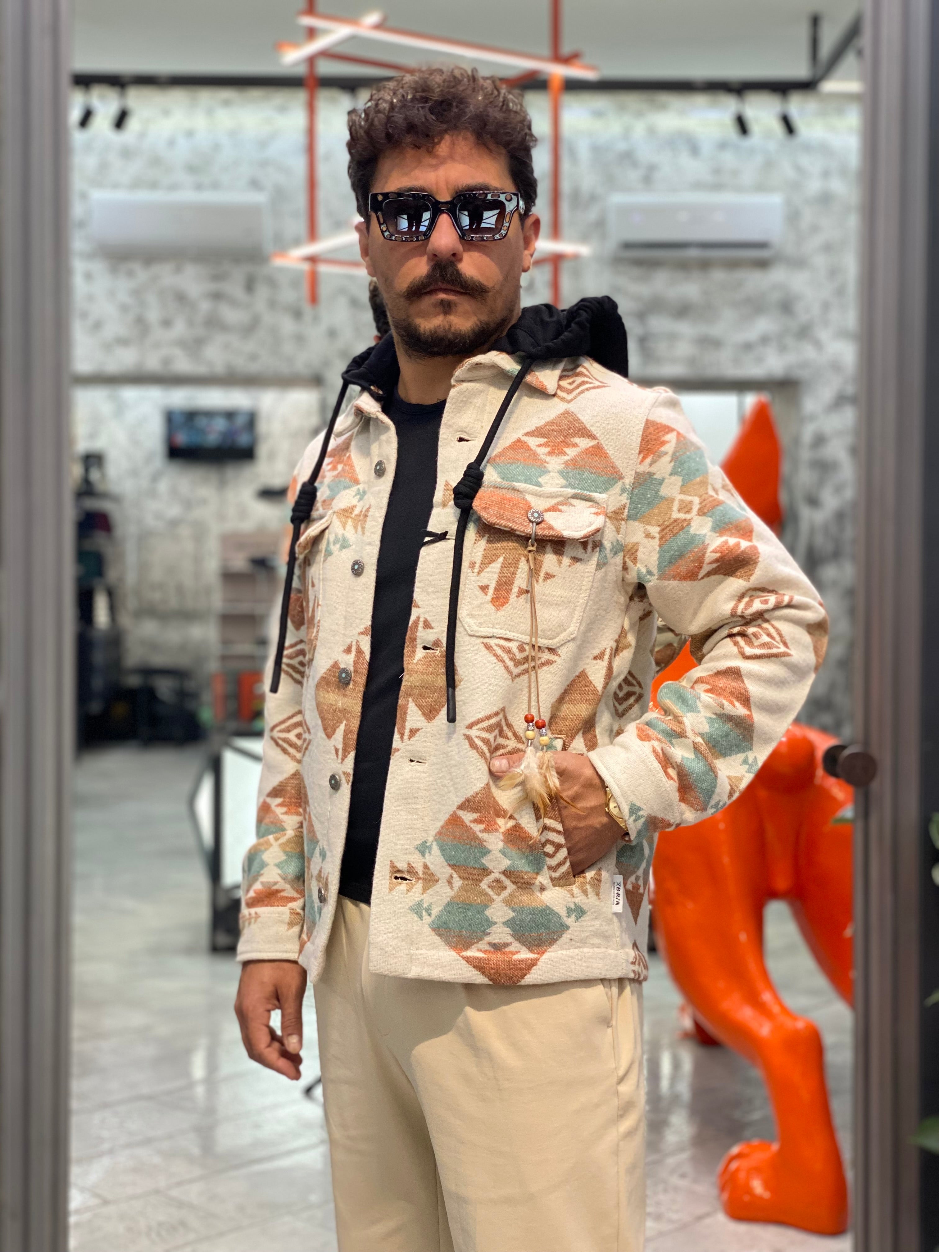 OVERSHIRT AZTECO IN MISTO COTONE CON COLLETTO CLASSICO E CAPPUCCIO REMOVIBILE - REGULAR FIT M252276-30