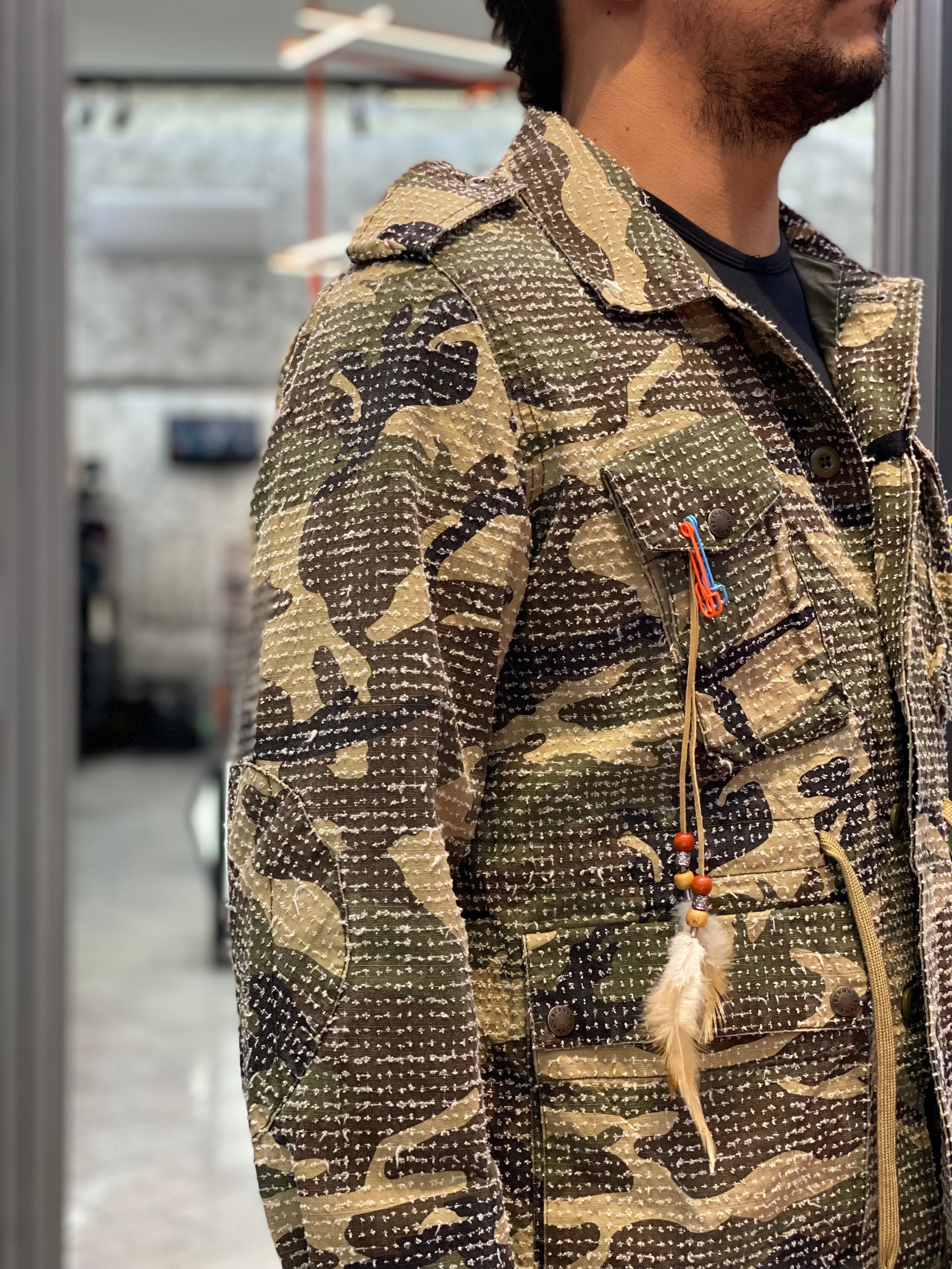 FIELD JACKET CAMOUFLAGE IN MISTO COTONE CON COLLETTO CLASSICO, RICAMO FALCO SUL RETRO E FOULARD - REGULAR FIT M252284-30