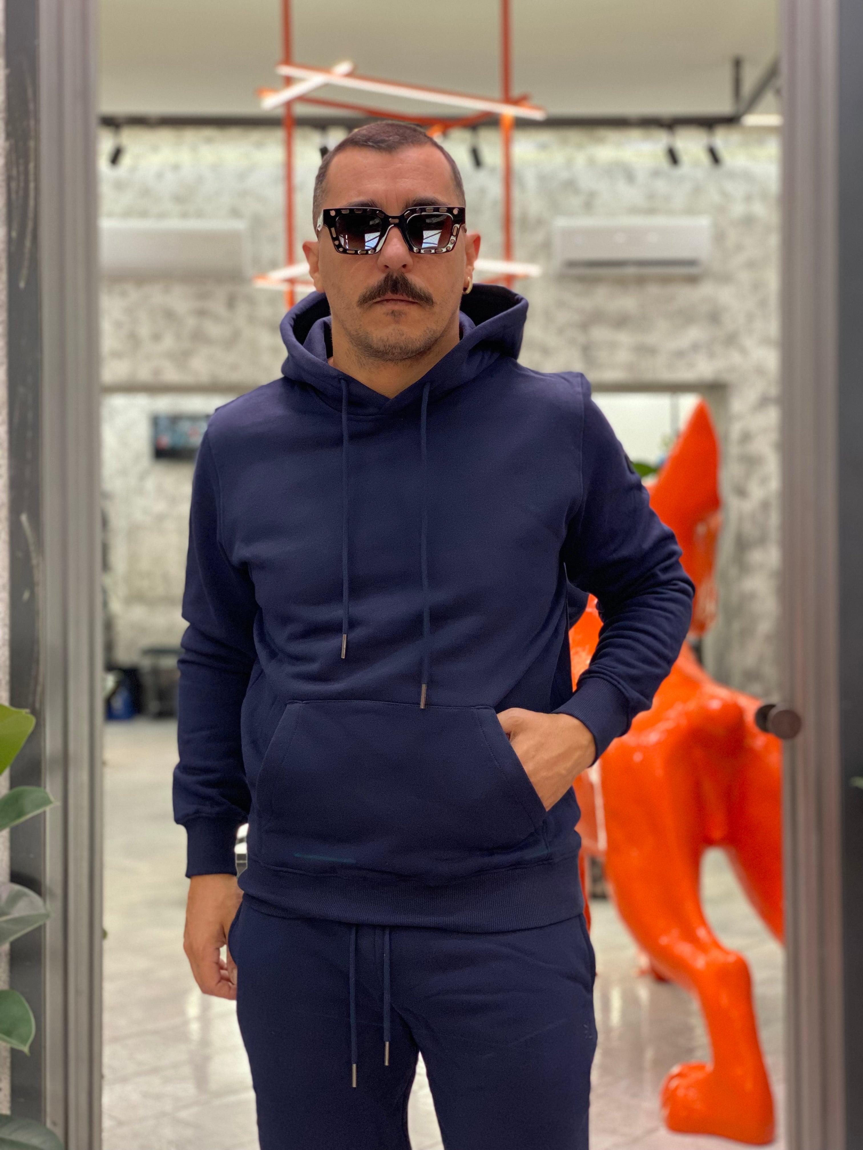 FELPA BASIC CON CAPPUCCIO E TASCONE FRONTALE - REGULAR FIT GL2242F-F25.BLU