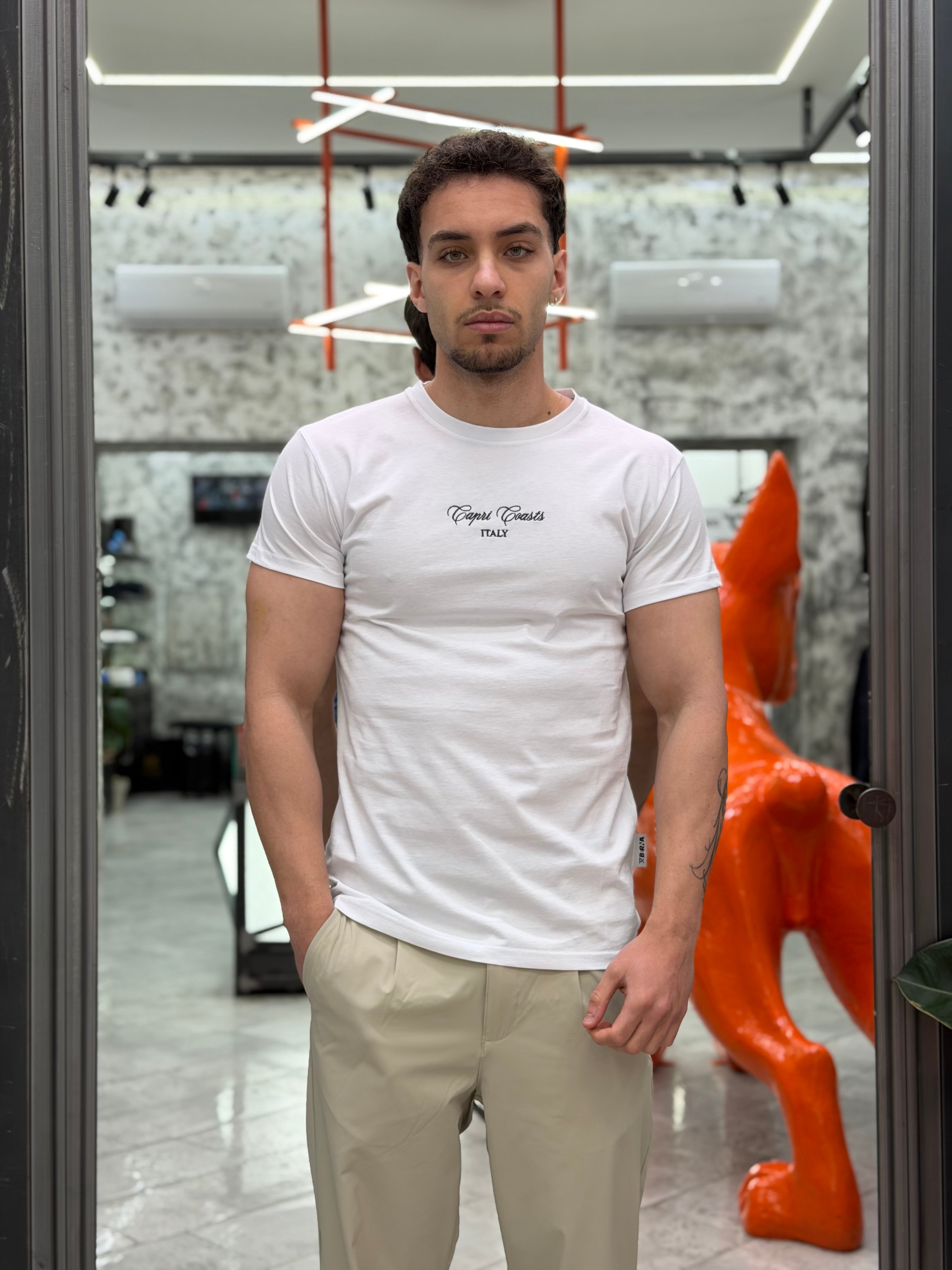 T-SHIRT IN PURO COTONE CON RICAMO E MAXI STAMPA CAPRI - REGULAR FIT M-261159