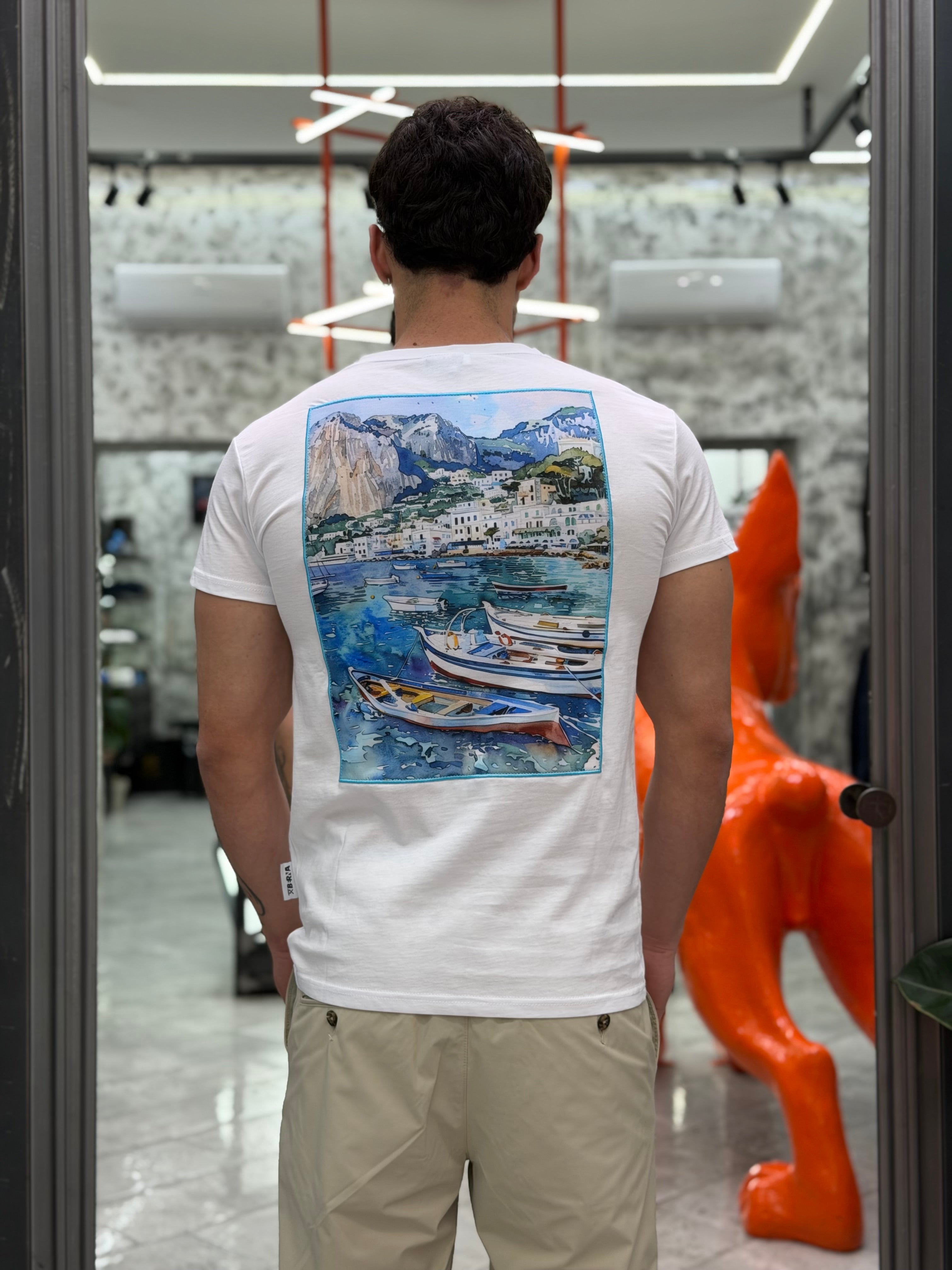 T-SHIRT IN PURO COTONE CON RICAMO E MAXI STAMPA CAPRI - REGULAR FIT M-261159