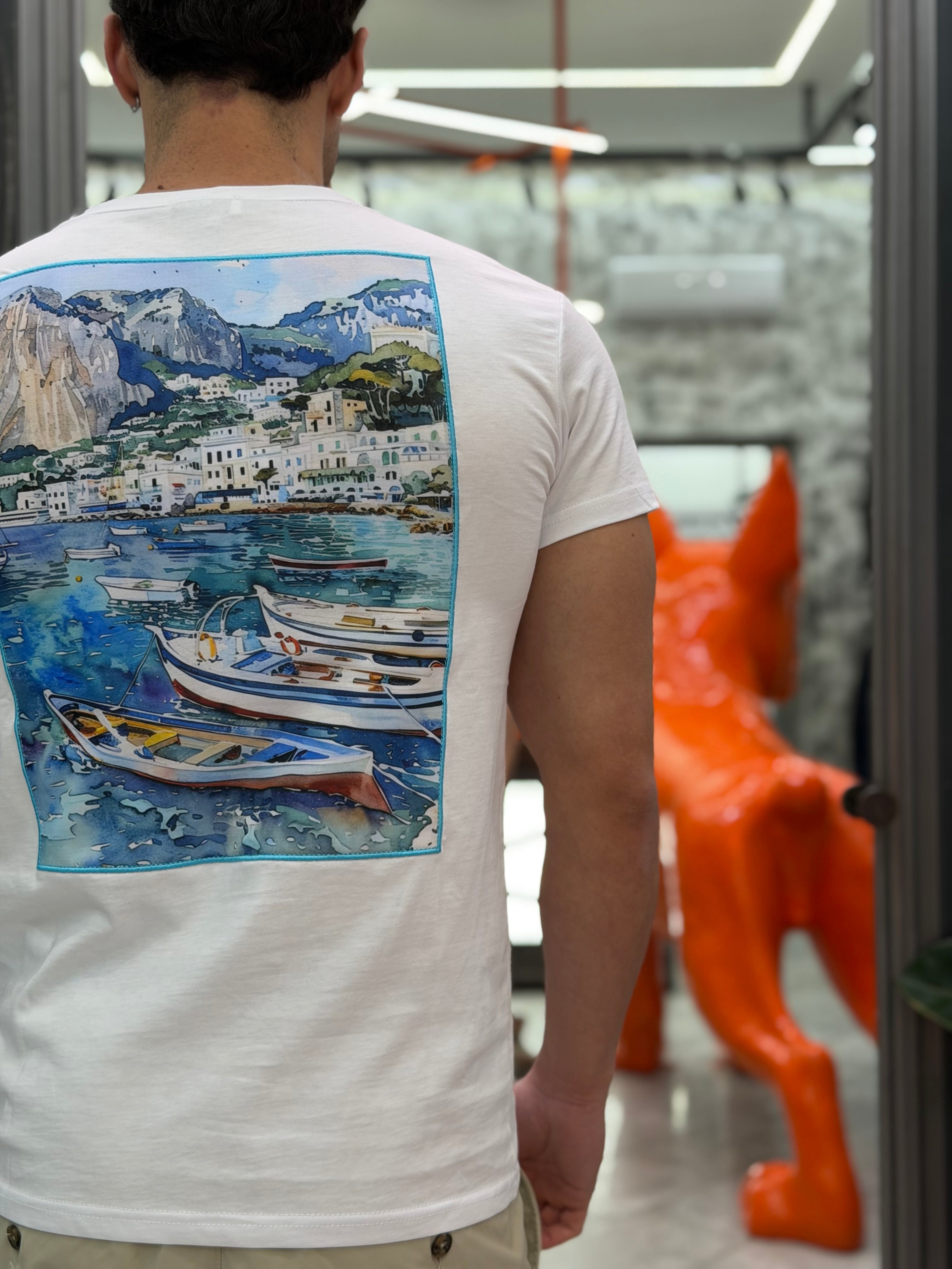 T-SHIRT IN PURO COTONE CON RICAMO E MAXI STAMPA CAPRI - REGULAR FIT M-261159