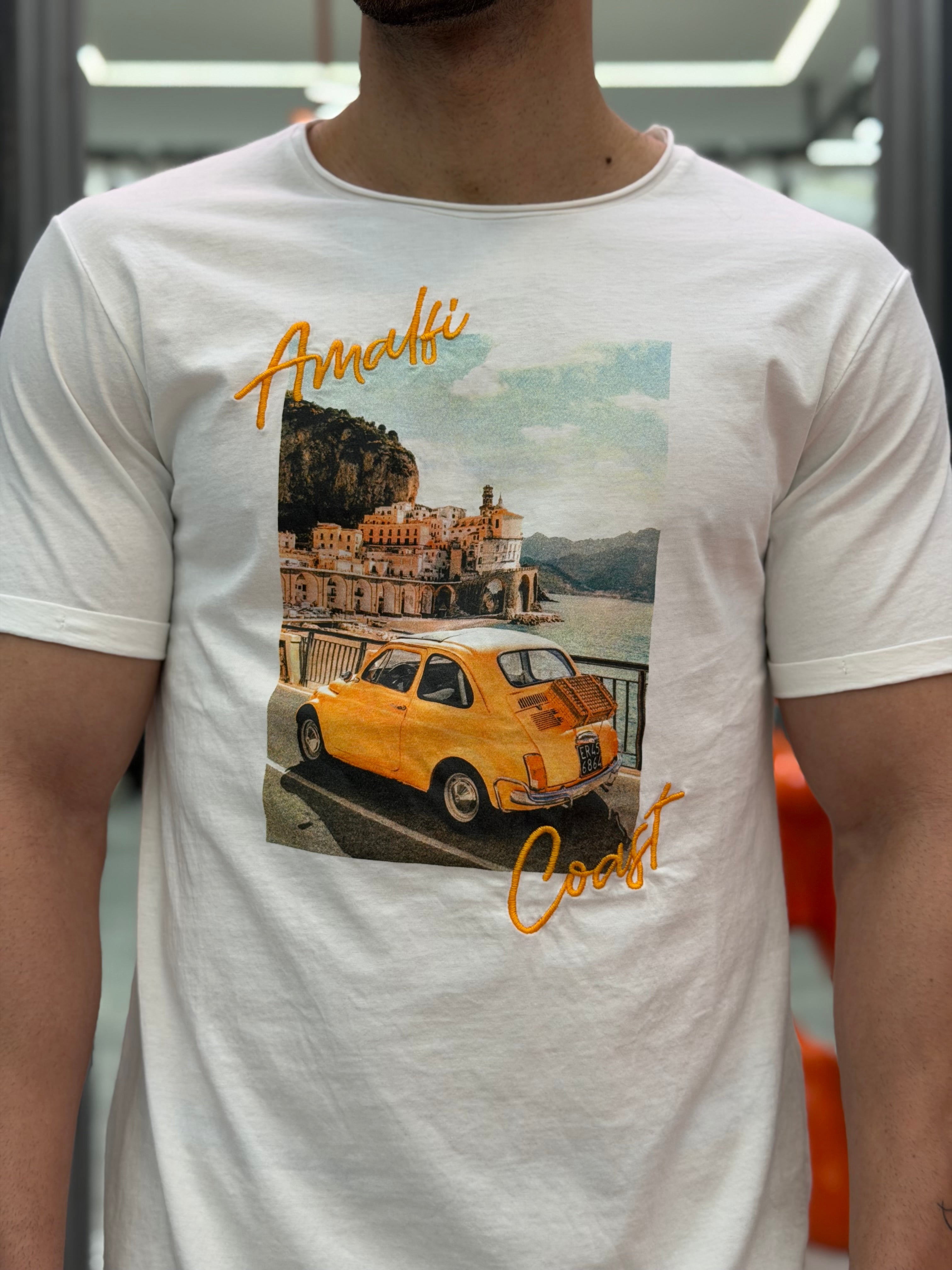 T-SHIRT IN PURO COTONE CON RICAMO E MAXI STAMPA AMALFI COASTS - REGULAR FIT M-261092