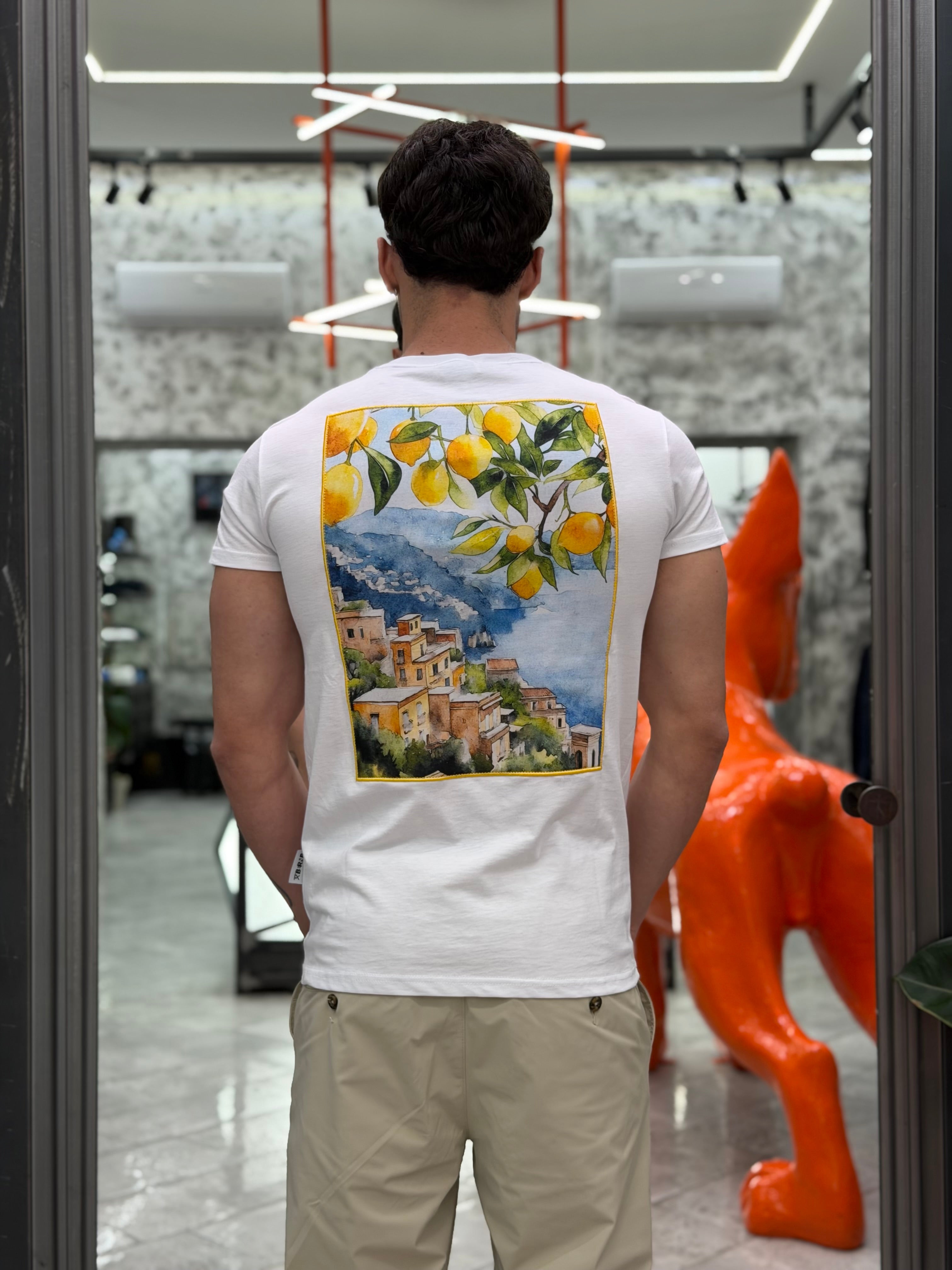 T-SHIRT CON RICAMO E MAXI STAMPA POSITANO COASTS - REGULAR FIT M-261079