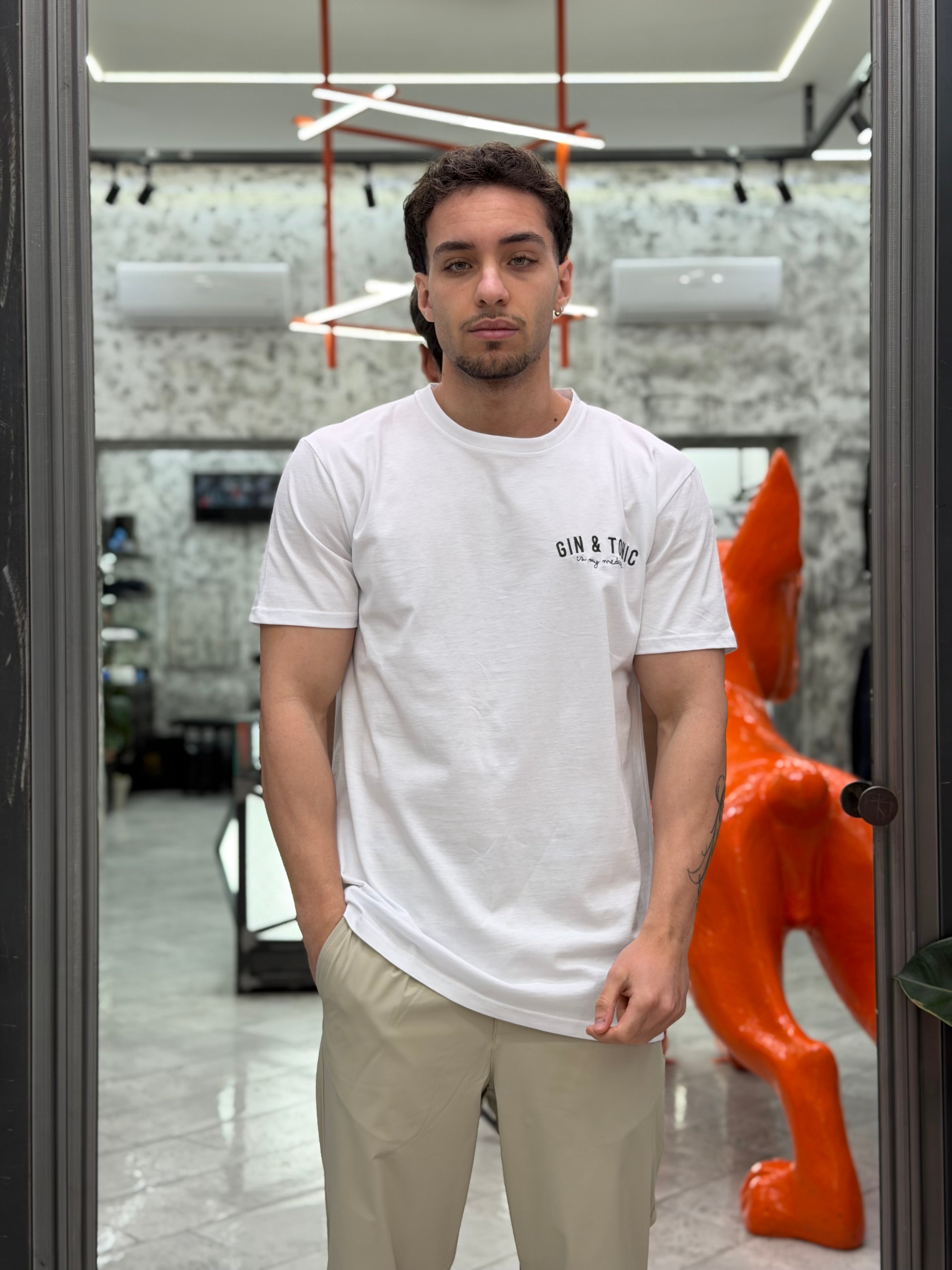 T-SHIRT IN PURO COTONE CON RICAMO GIN & TONIC LATO CUORE - REGULAR FIT M-261075