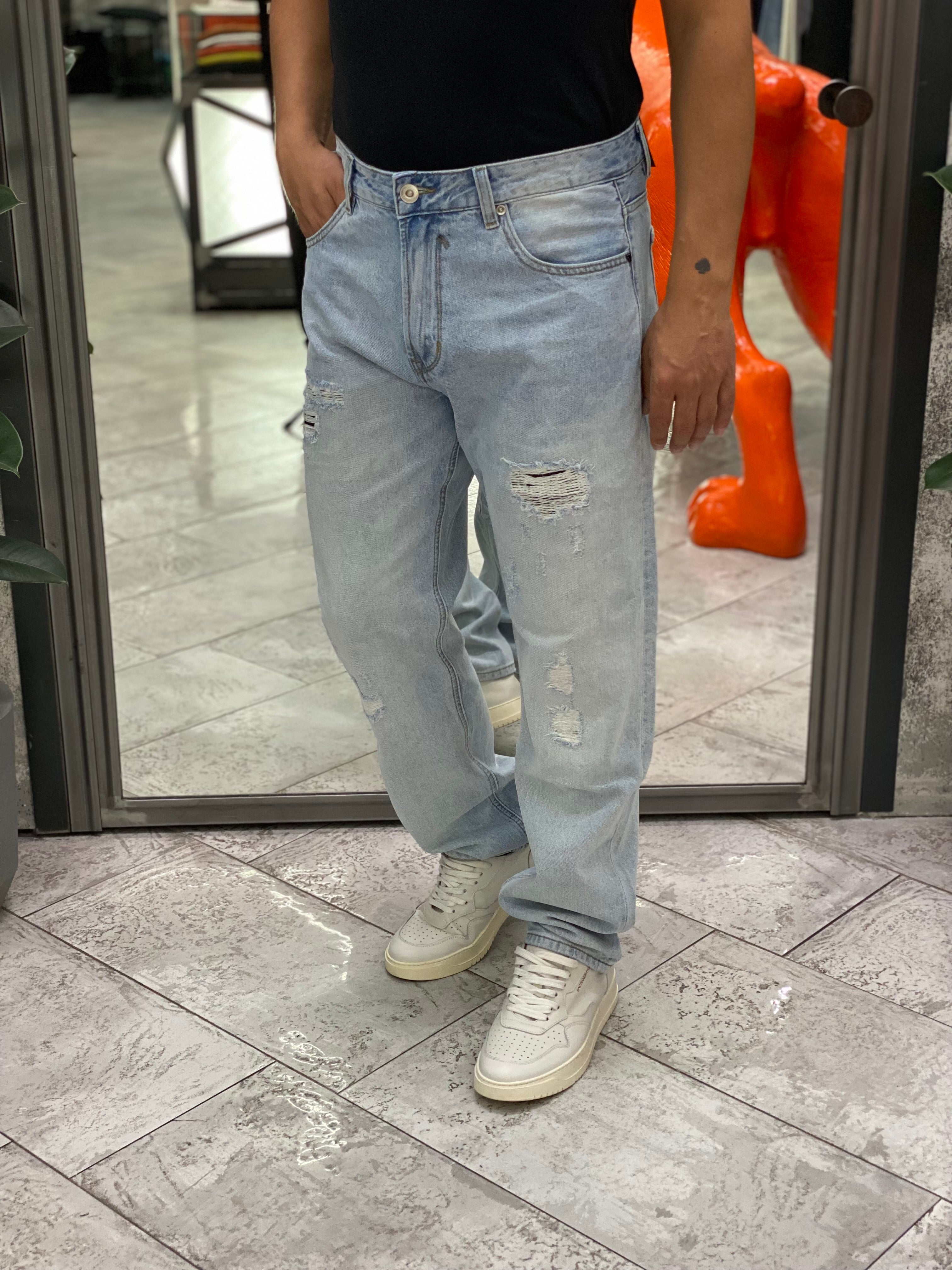 JEANS ALEX IN TELA FISSA LAVAGGIO CHIARO CON GRAFFI - STRAIGHT LEG GL6386Q