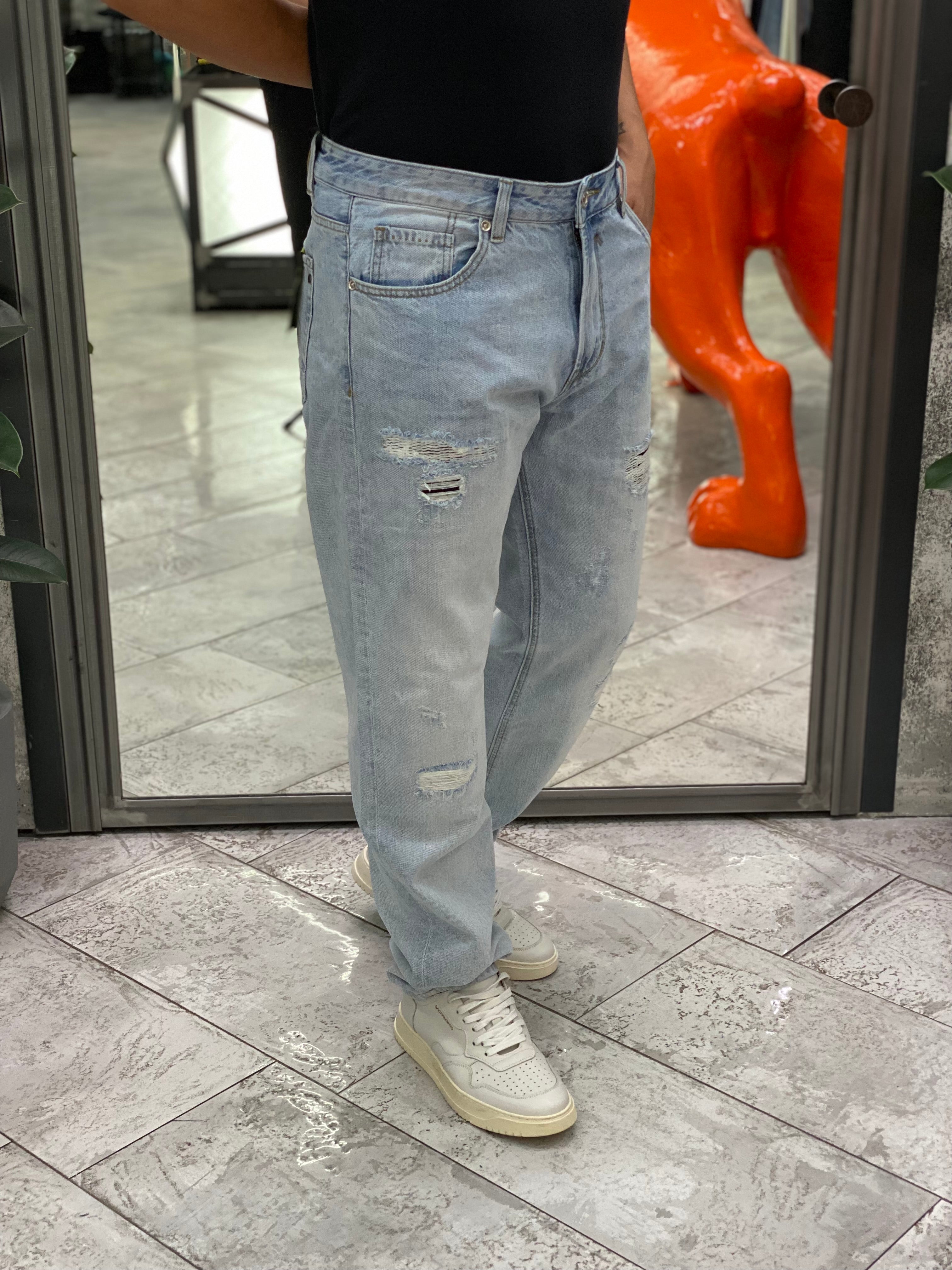 JEANS ALEX IN TELA FISSA LAVAGGIO CHIARO CON GRAFFI - STRAIGHT LEG GL6386Q