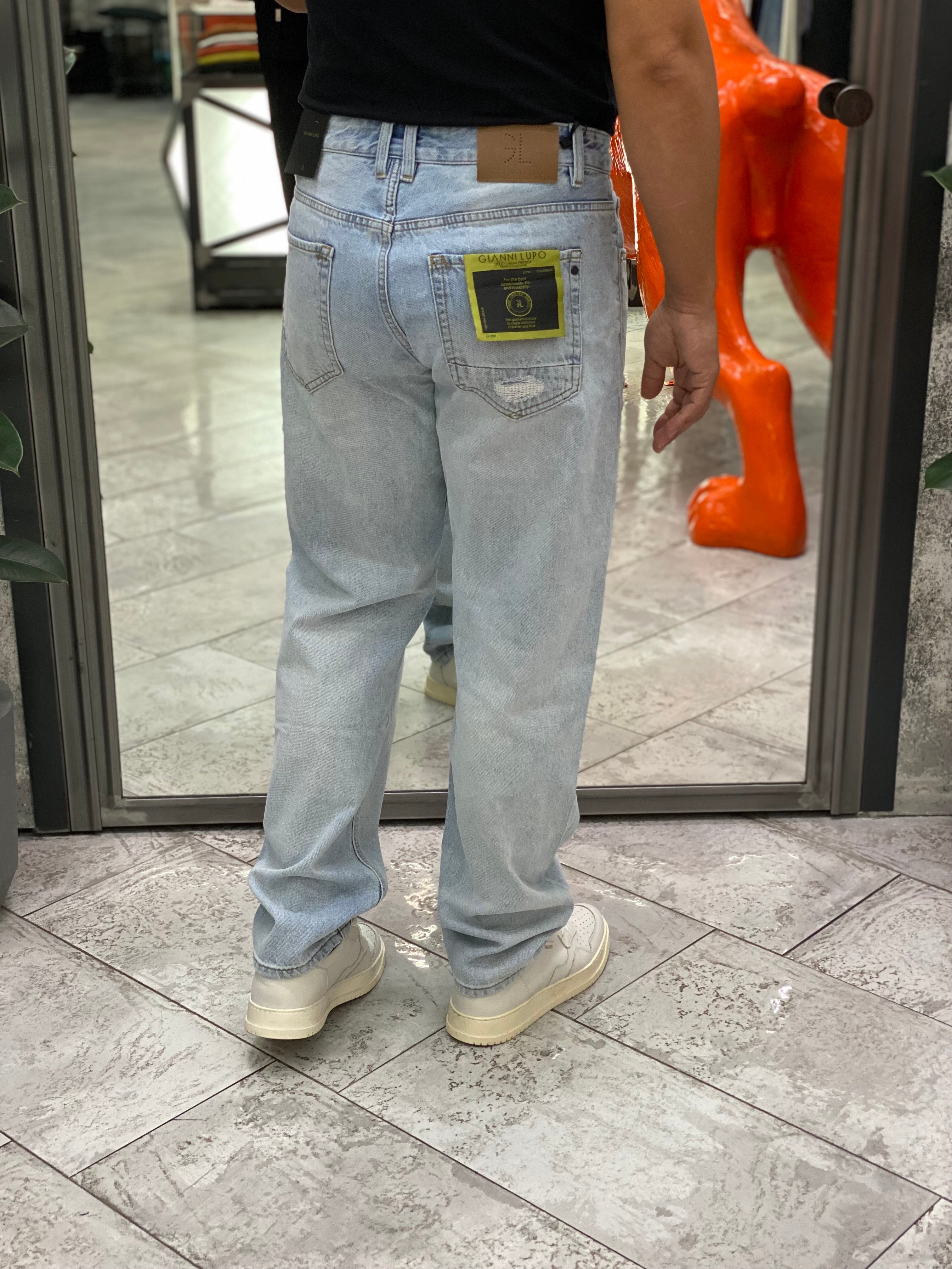 JEANS ALEX IN TELA FISSA LAVAGGIO CHIARO CON GRAFFI - STRAIGHT LEG GL6386Q