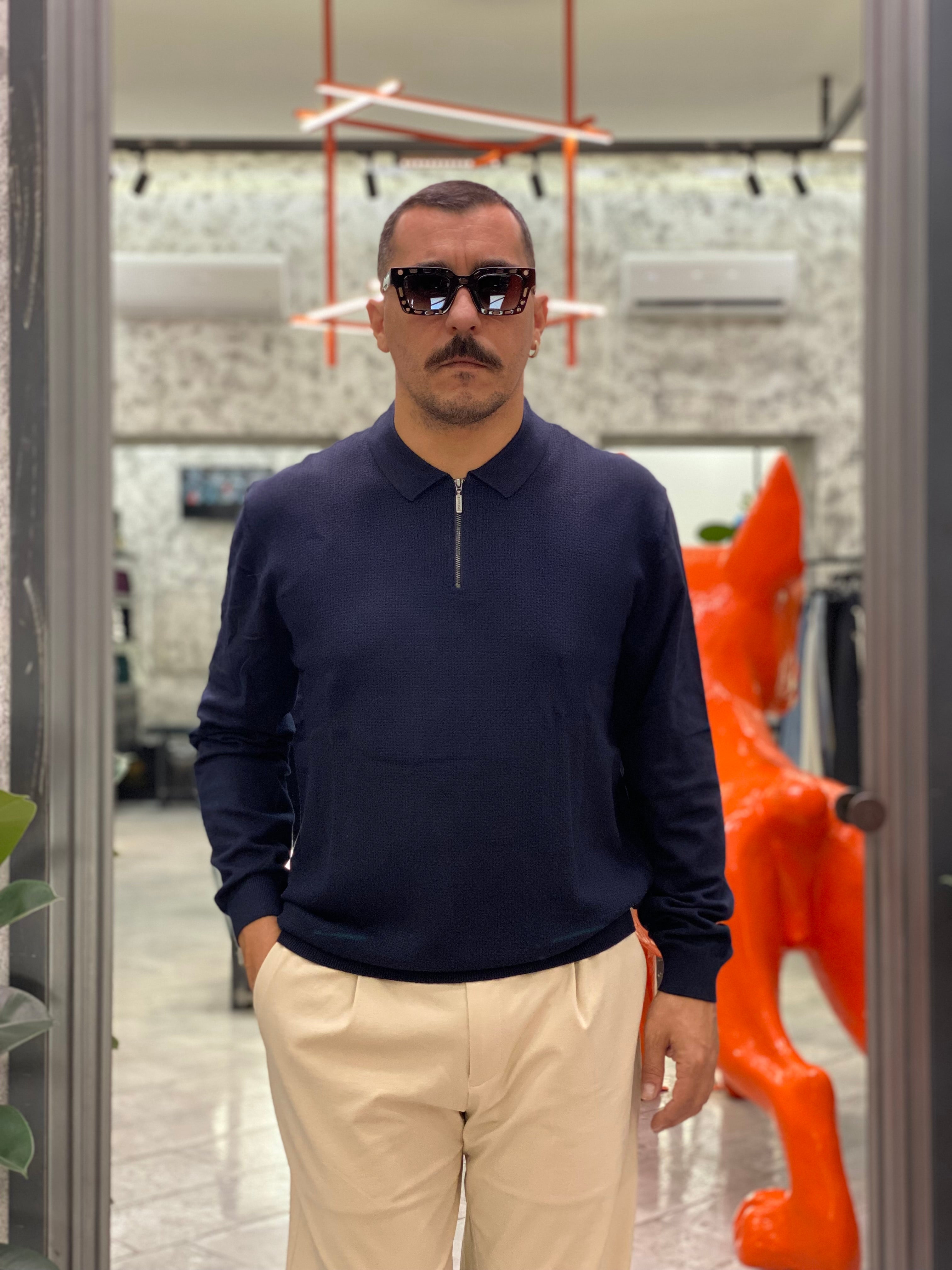 POLO JULIUS MANICA LUNGA CON SCOLLO MEZZA ZIP - REGULAR FIT 10062083.BLU