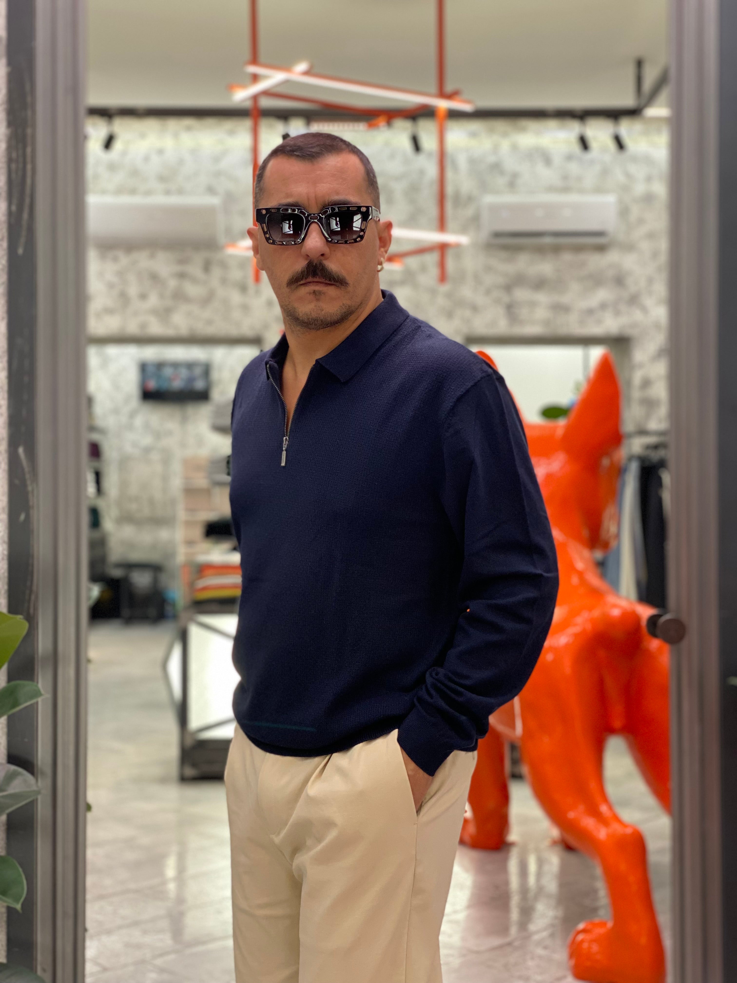 POLO JULIUS MANICA LUNGA CON SCOLLO MEZZA ZIP - REGULAR FIT 10062083.BLU