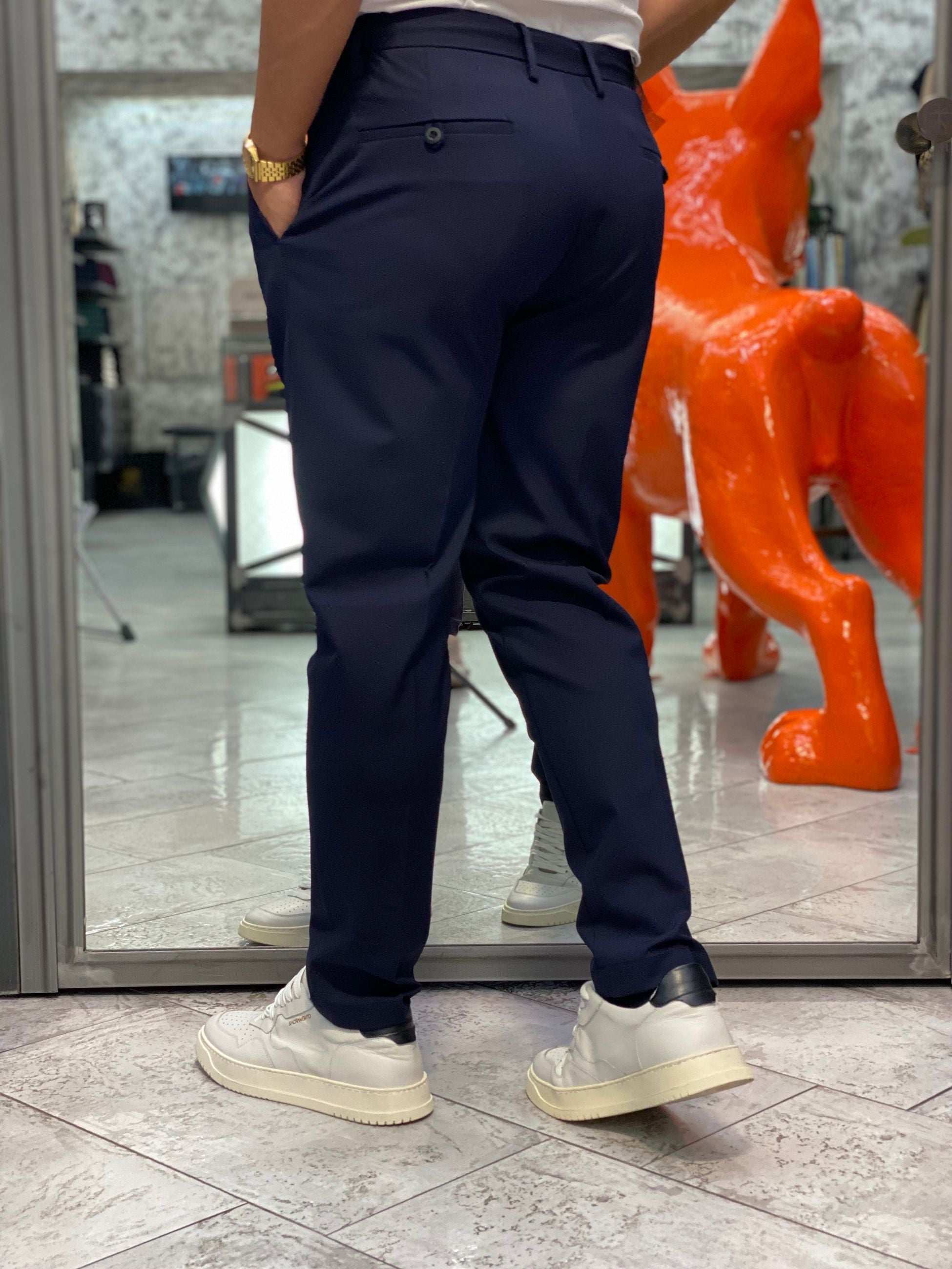 PANTALONE CON LACCIO E COULISSE IN TESSUTO TECNICO NO STIRO ELASTICIZZATO - REGULAR FIT MK9950129.BLU